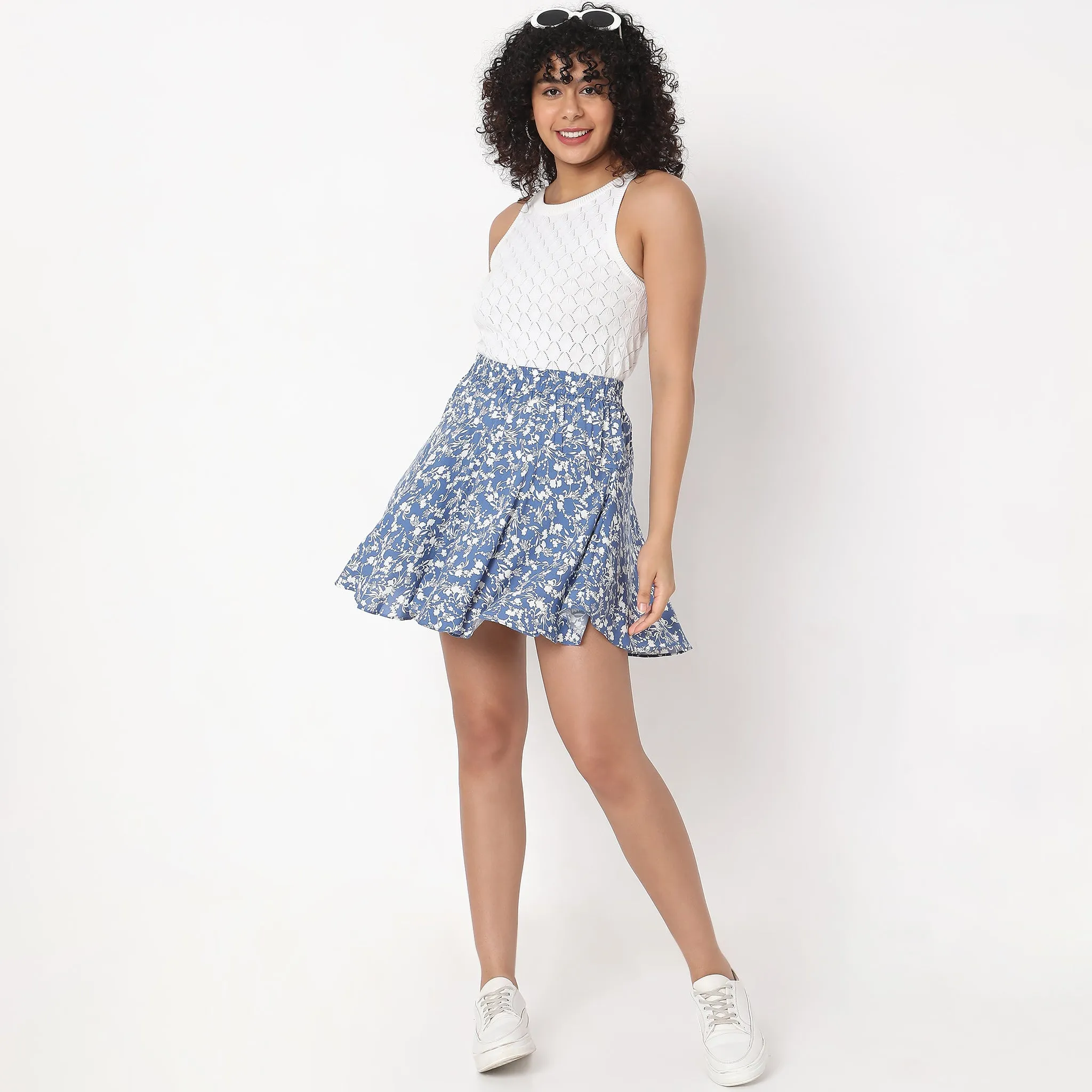 Flare Fit Floral Mid Rise Skirt Meeting Ready