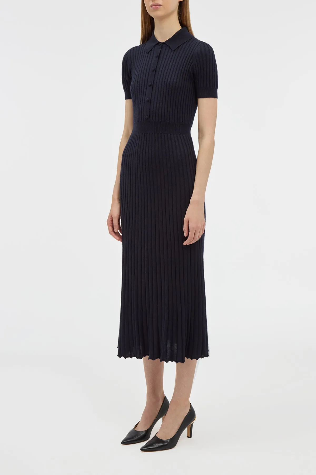 Drive Core Amor Knit Midi Dress in Dark Navy Cashmere Silk