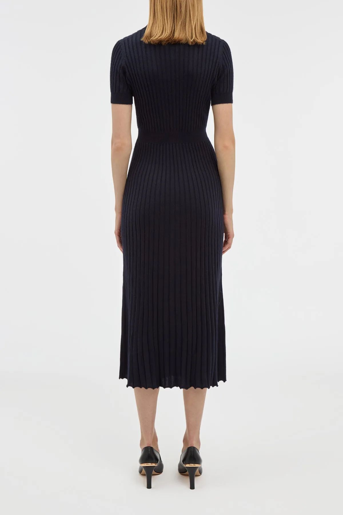 Amor Knit Midi Dress in Dark Navy Cashmere Silk EcoFriendlyDyeProcess Vintage Soul