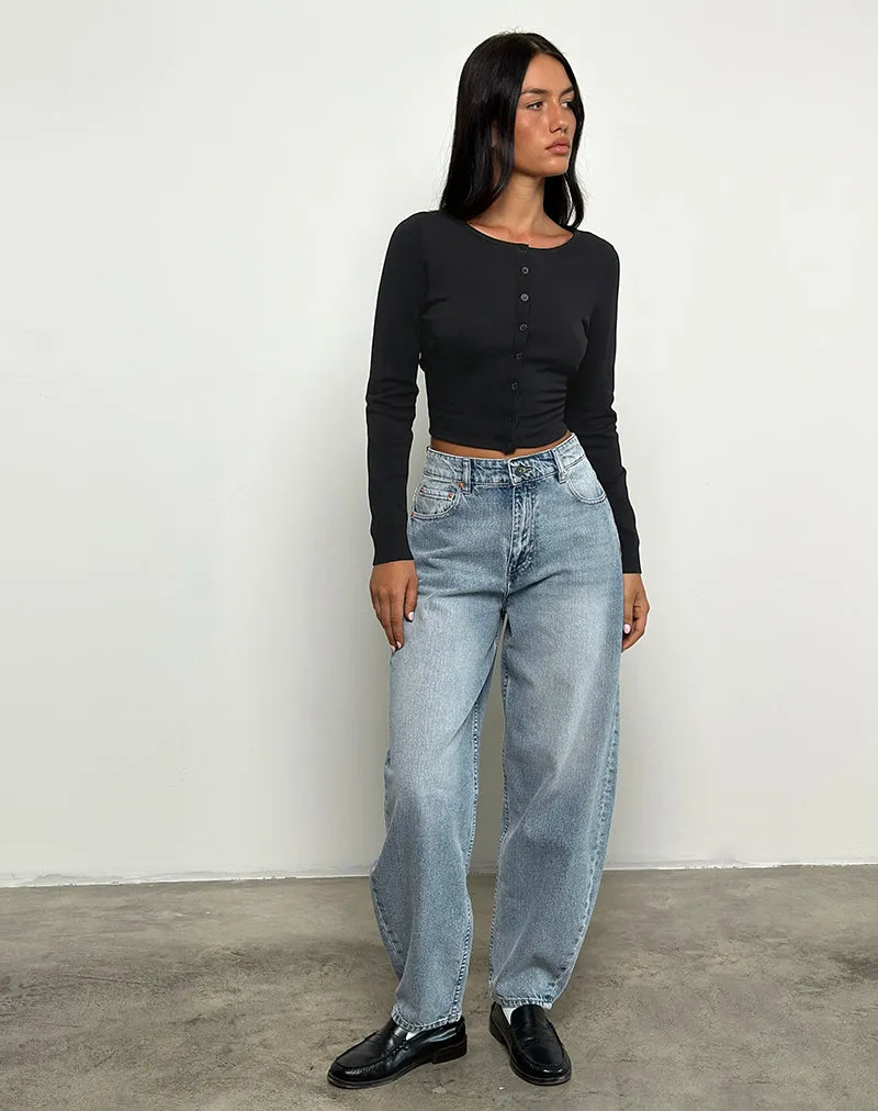 slim fit Carry Ease High Rise Barrel Jean in Bleu