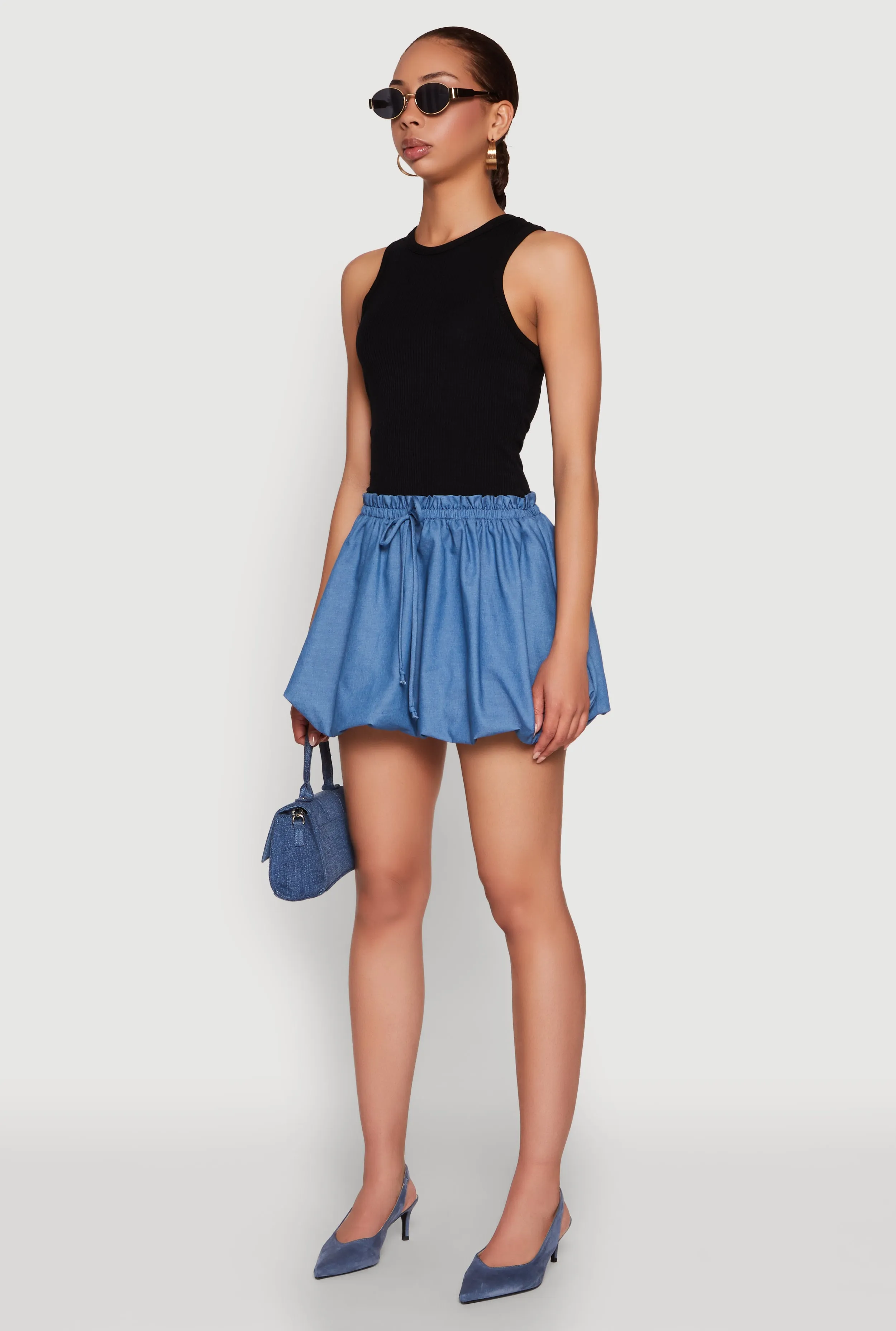 Charming Silhouette Color Blocked Paper Bag Waist Bubble Hem Dress