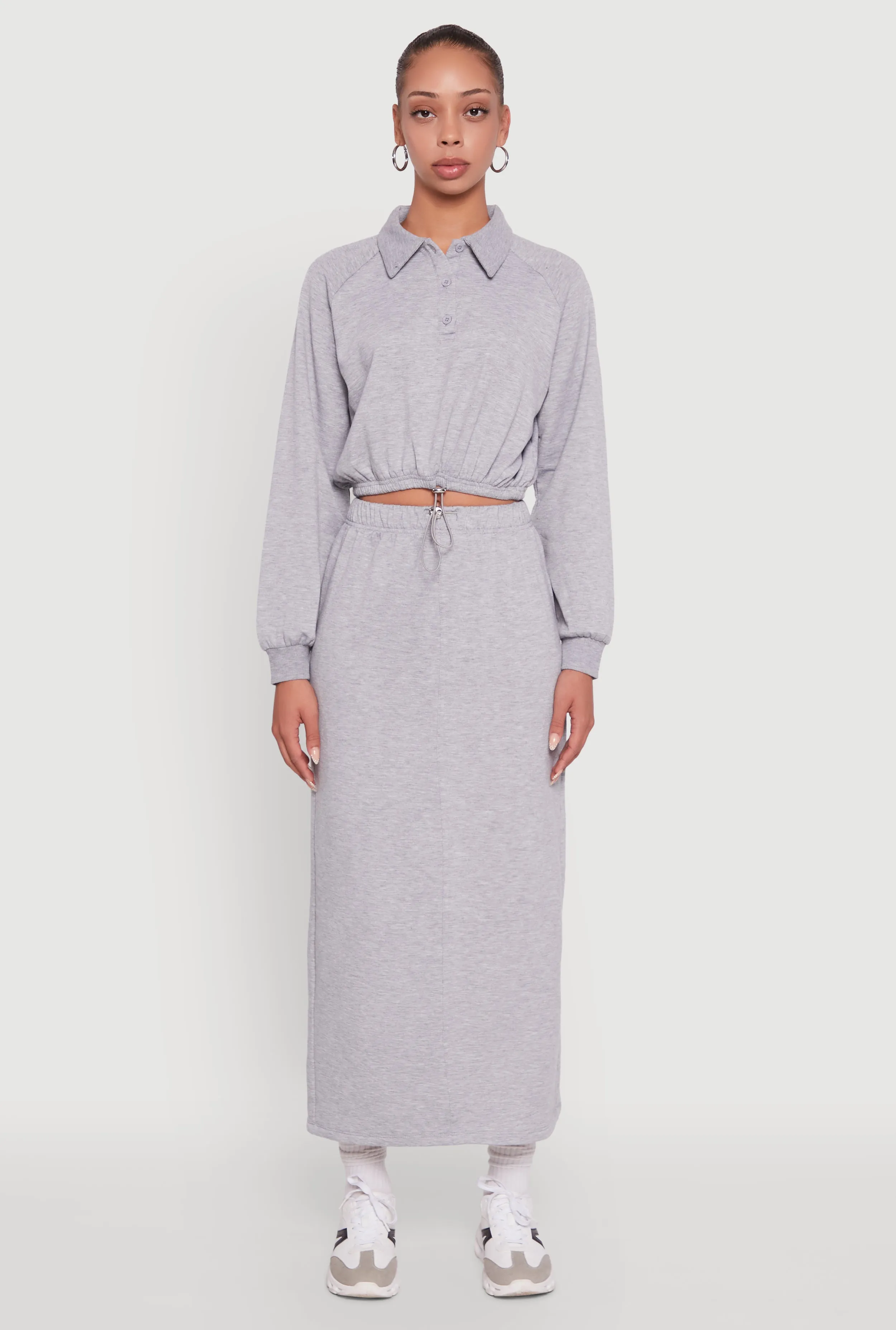 Durable Hem Fleece Maxi Skirt with Toggle Drawstring