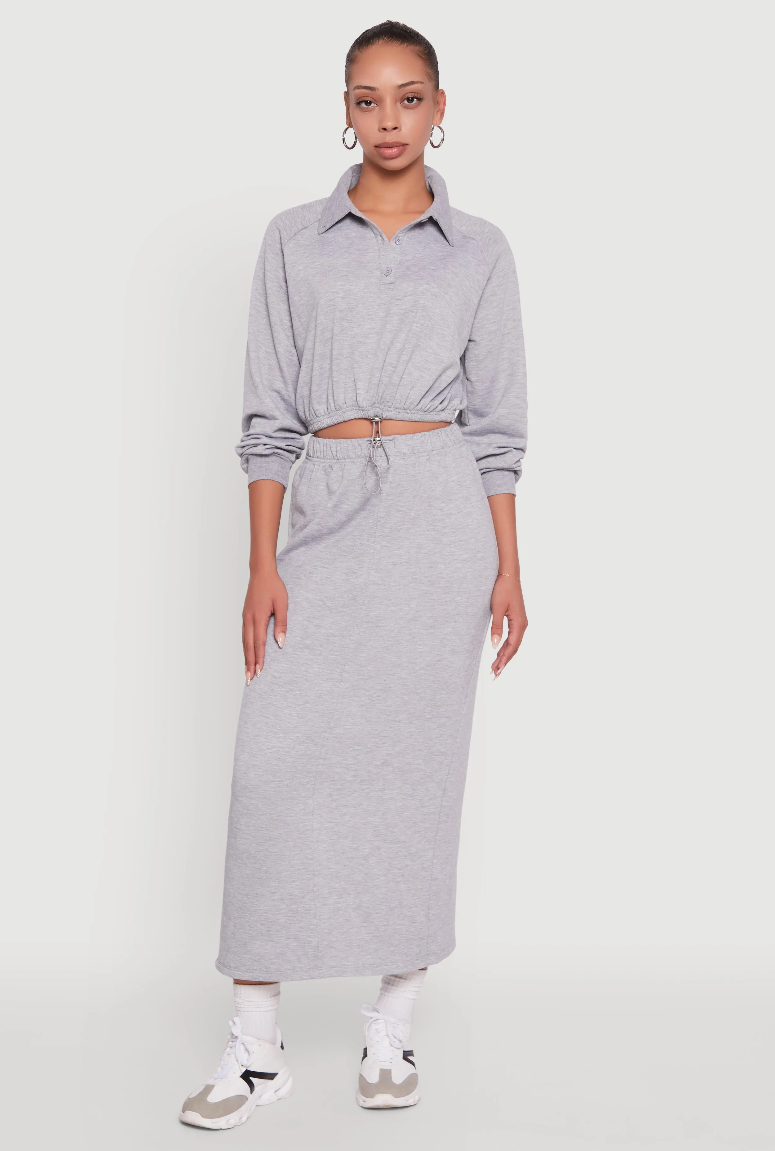 Fleece Maxi Skirt with Toggle Drawstring Style Layering Moisture Wicking Textile