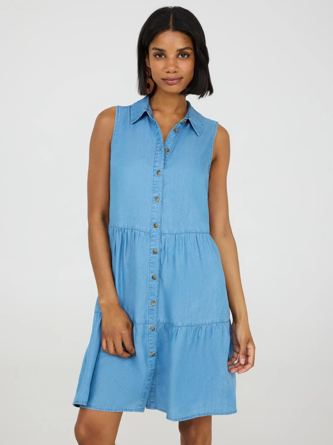 Hot Rush Flattering Design Look Button-Up Tiered Mini Dress