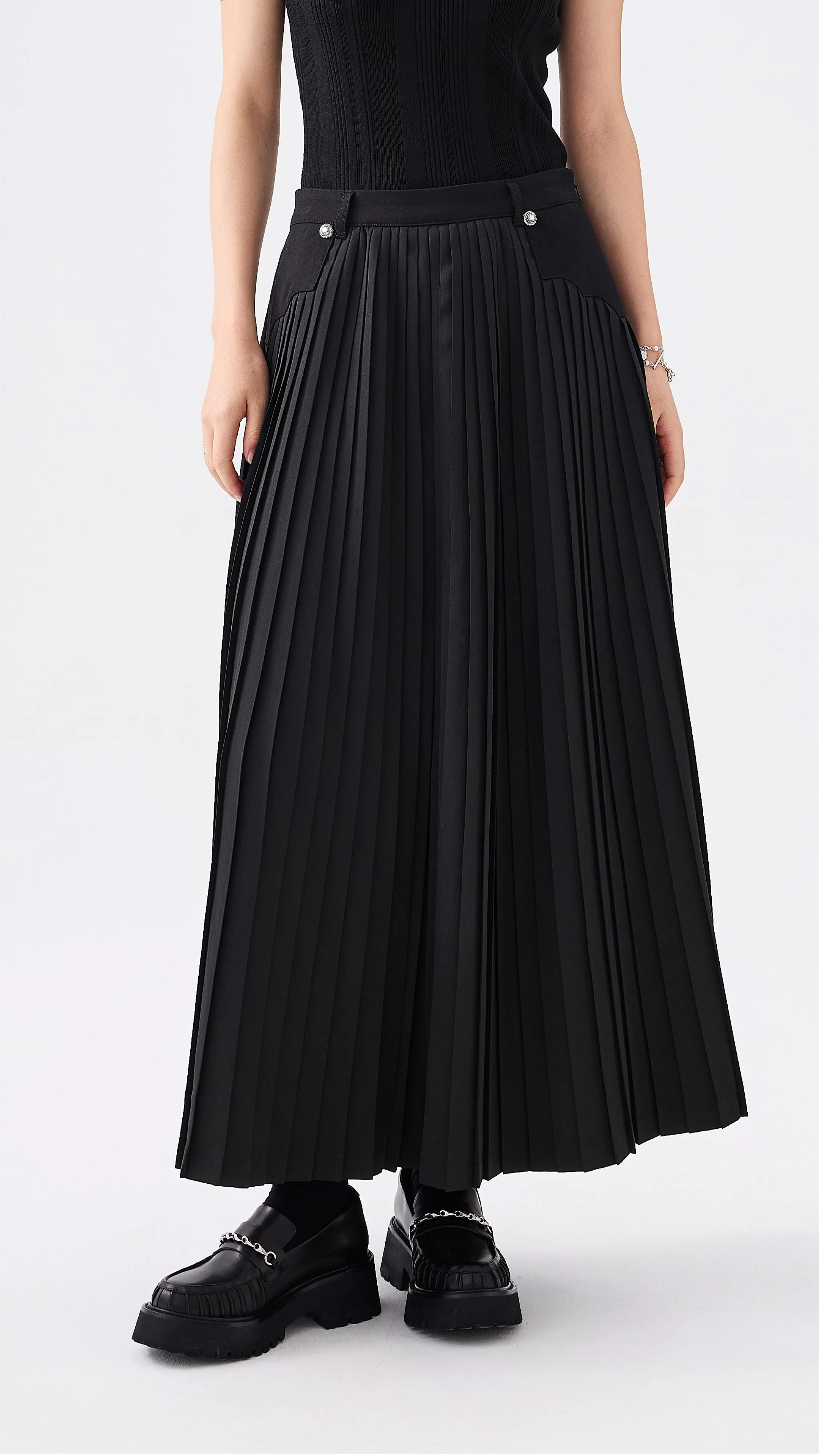 Soft Focus Front Pleated Flare Skirt