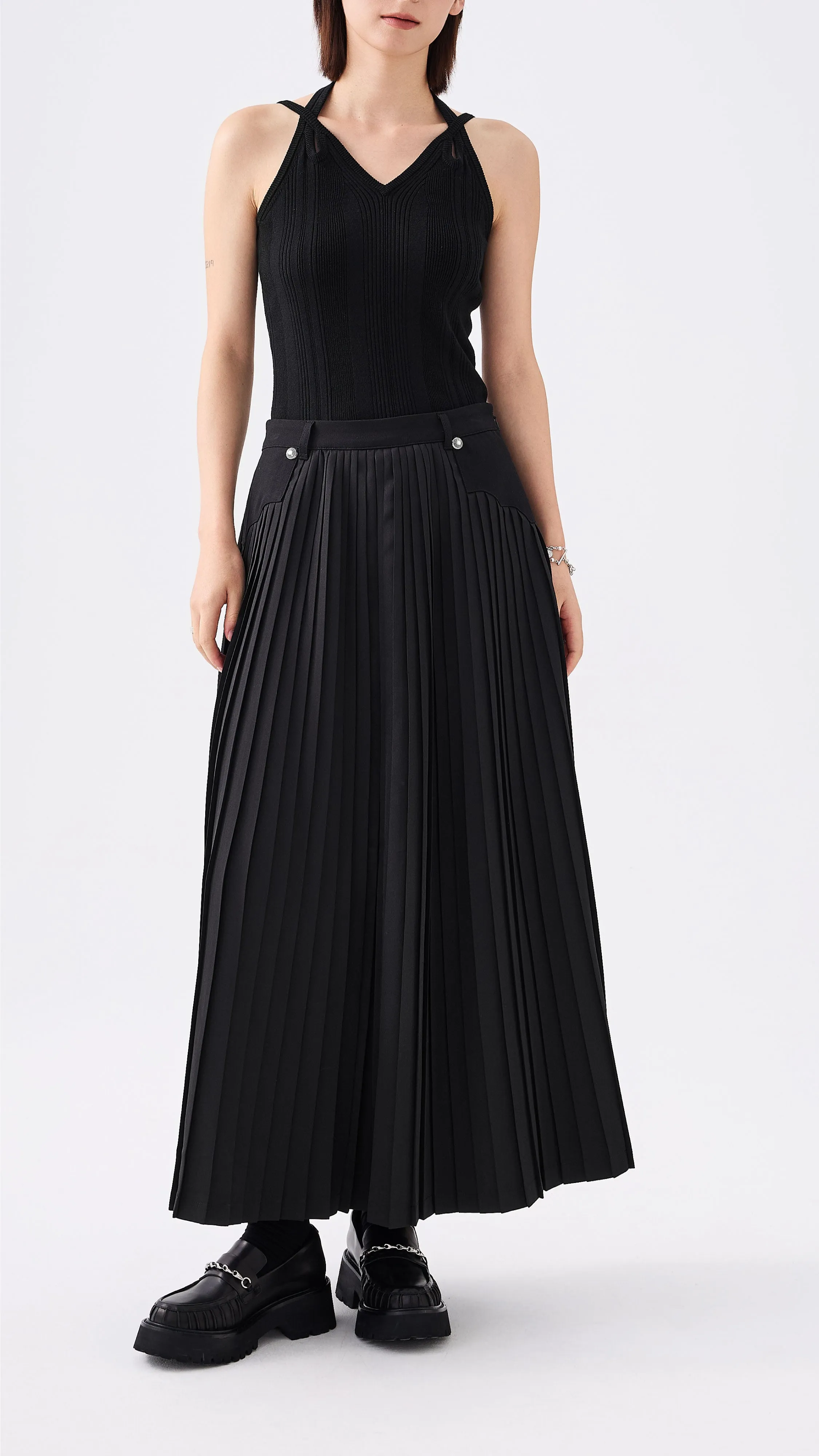 Front Pleated Flare Skirt Everyday Vibe