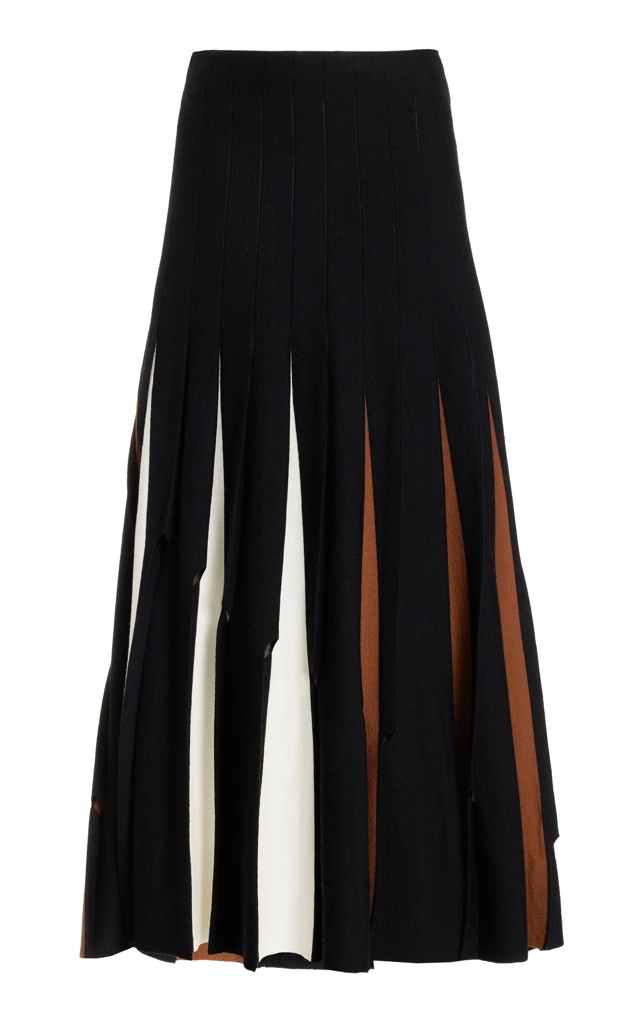Olya Pleated Knit Midi Skirt in Black Multi Merino Wool Minimal Mood