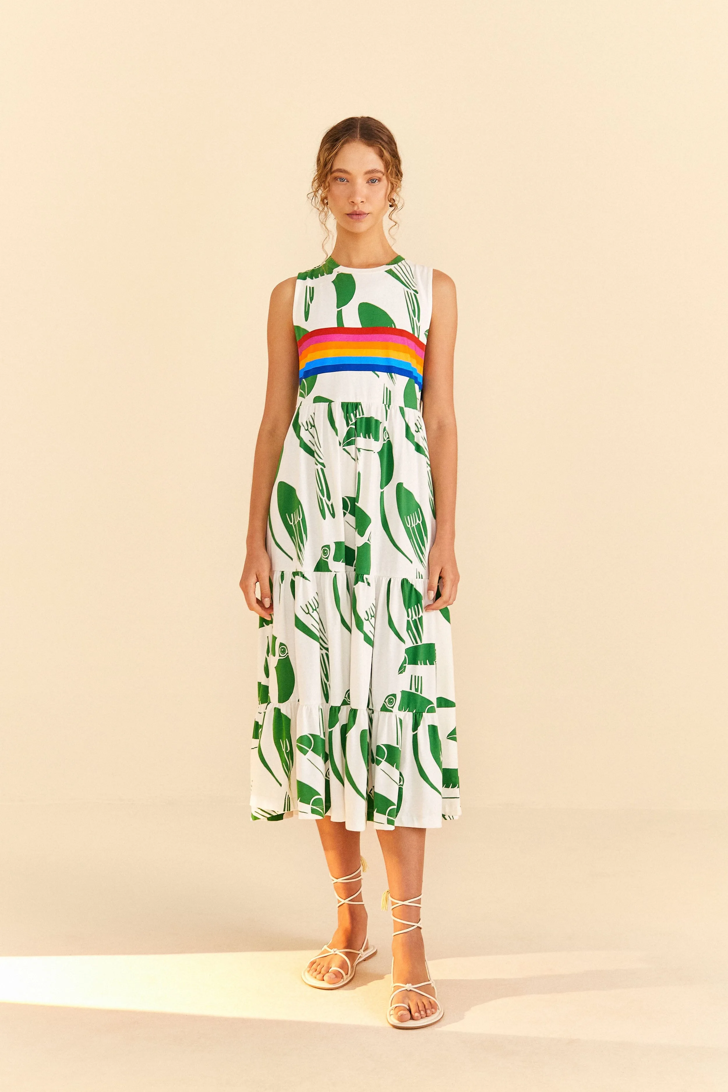 Off-White Rainbow Toucans Organic Cotton Maxi Dress Easy-to-wear long dress Soft Dawn