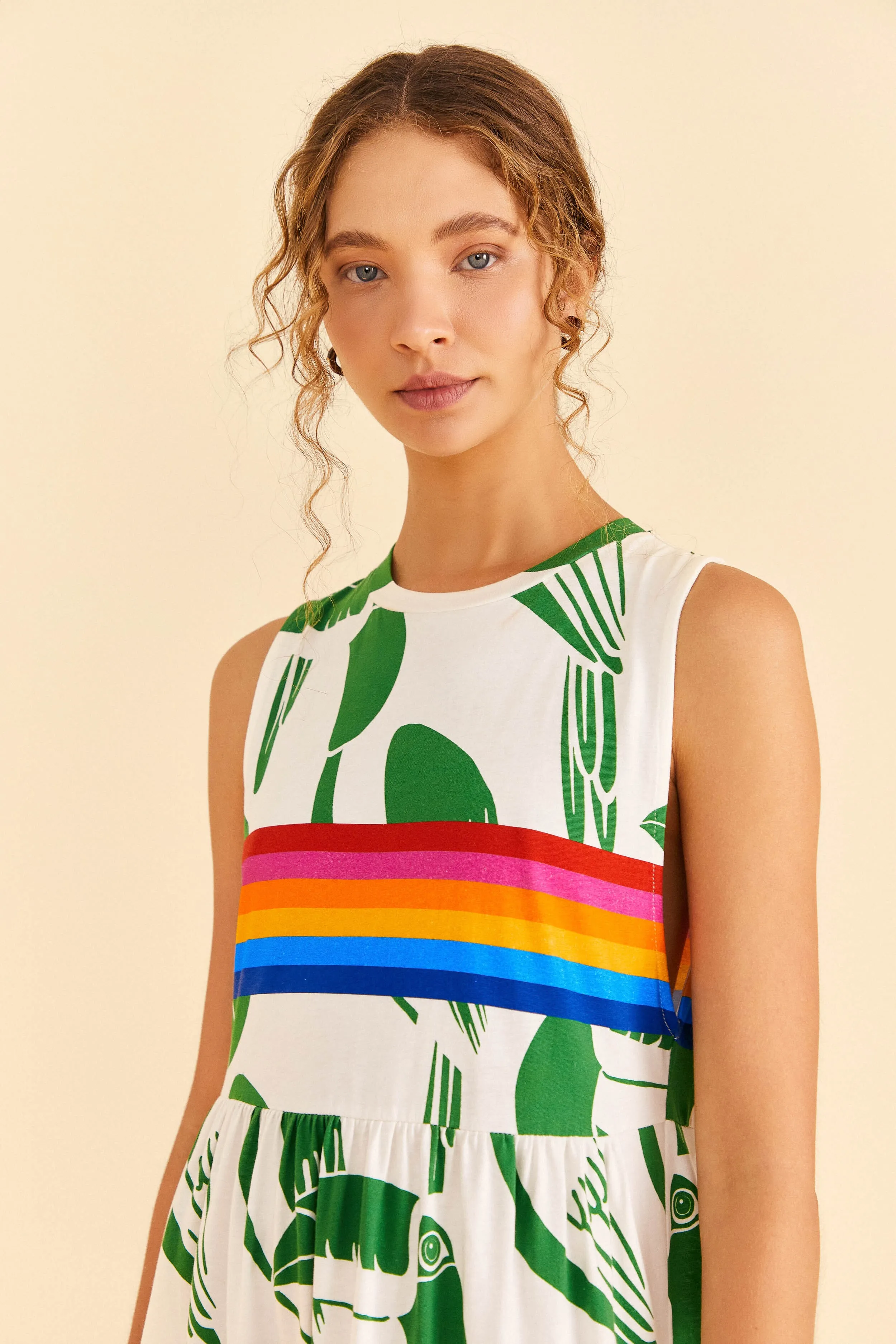 Off-White Rainbow Toucans Organic Cotton Maxi Dress Step Glow Its elegant silhouette adds a touch of sophistication to your everyday look