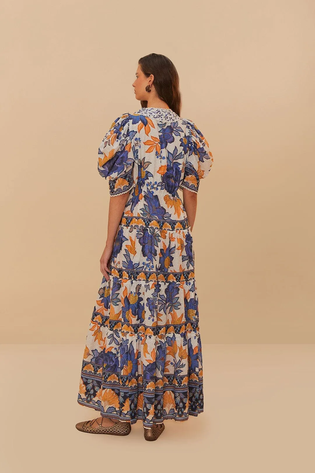 Off-White Summer Flowers Beaded Tassels Maxi Dress Gala Mood Mountain Day