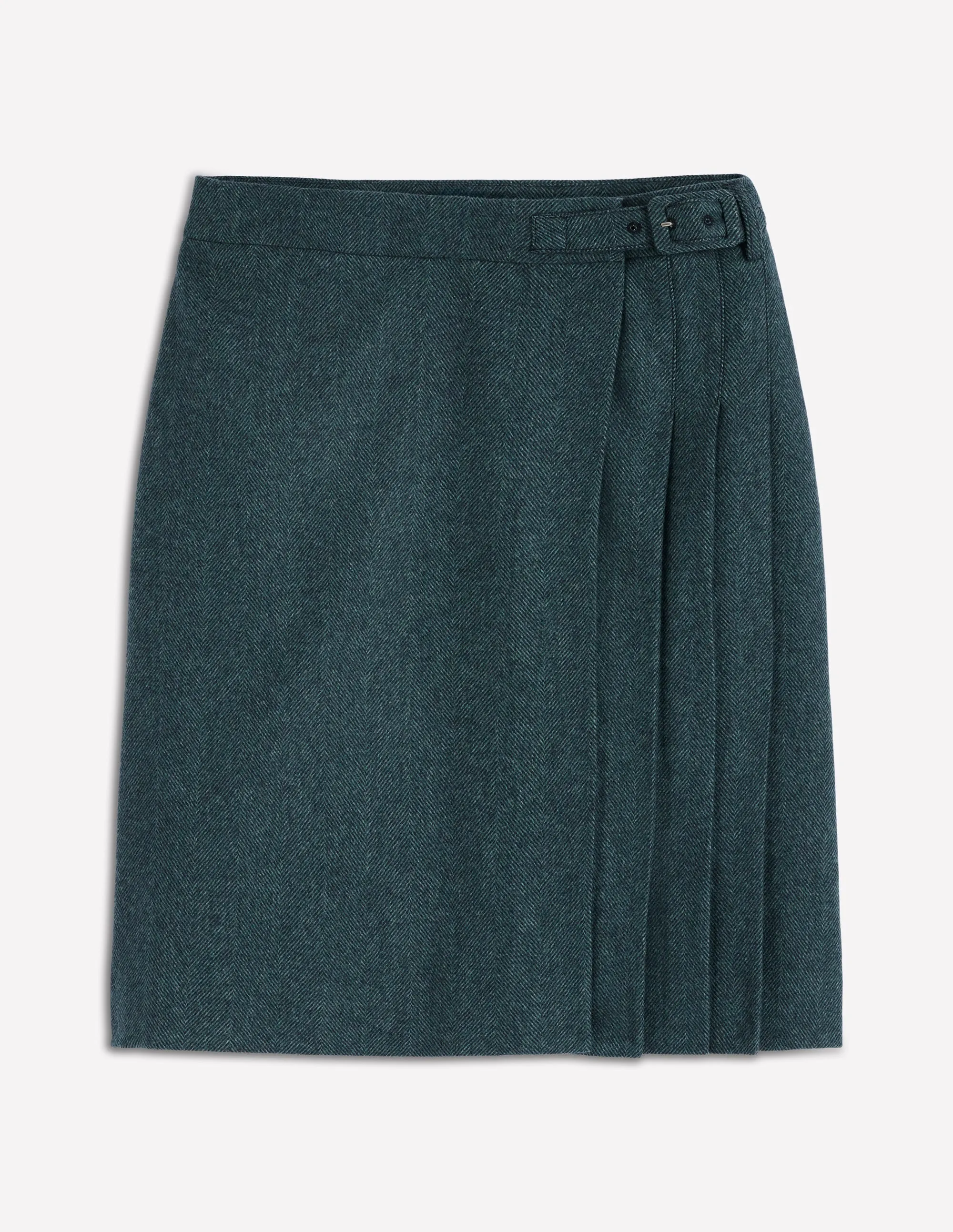 Helen Wool Kilt Skirt-Green Herringbone Dust Proof Fabric Classic Appeal
