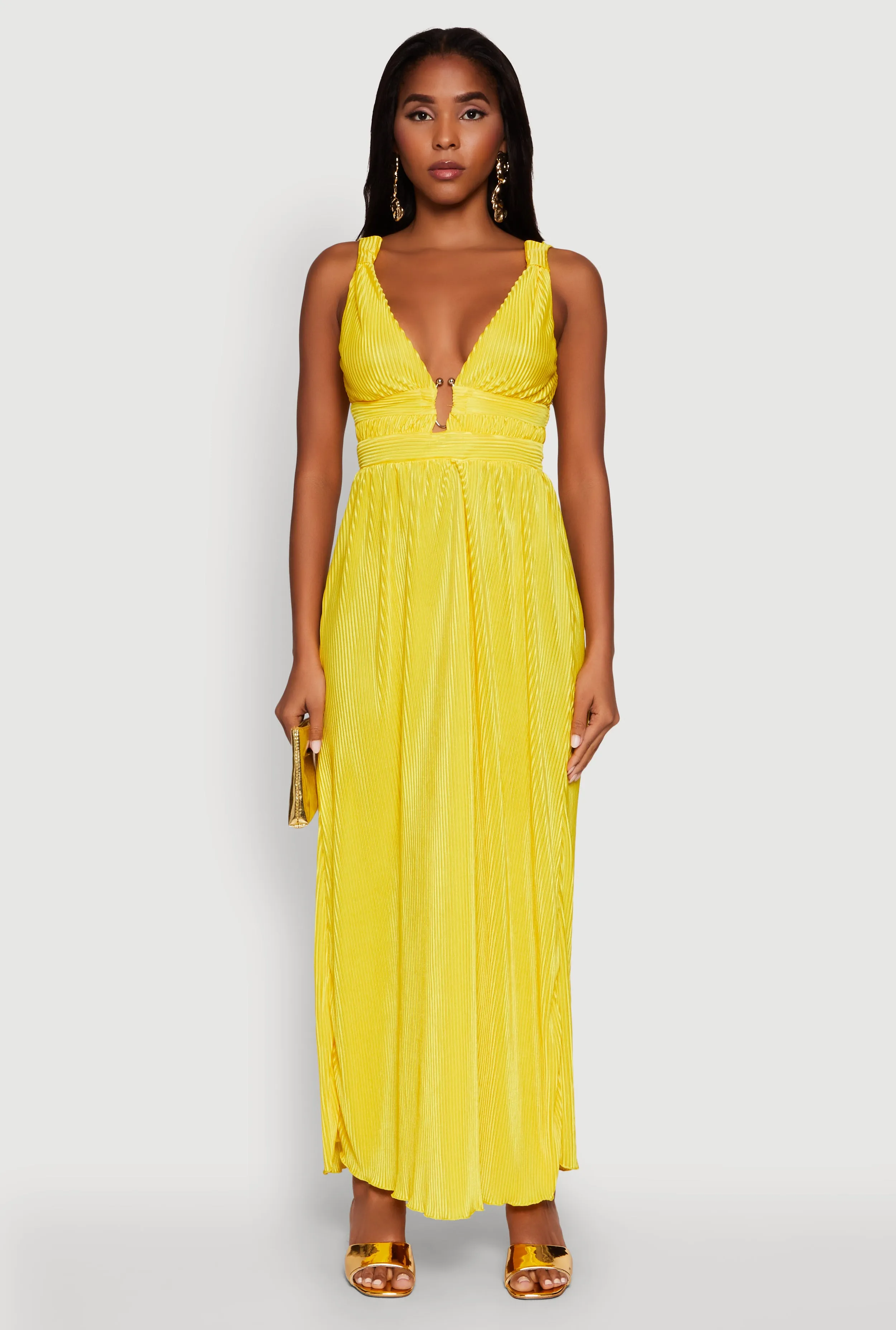 This maxi dress offers a comfortable and flattering fit for any occasion Stair Glow Elegant Sleeveless Plisse Empire Waist Dress