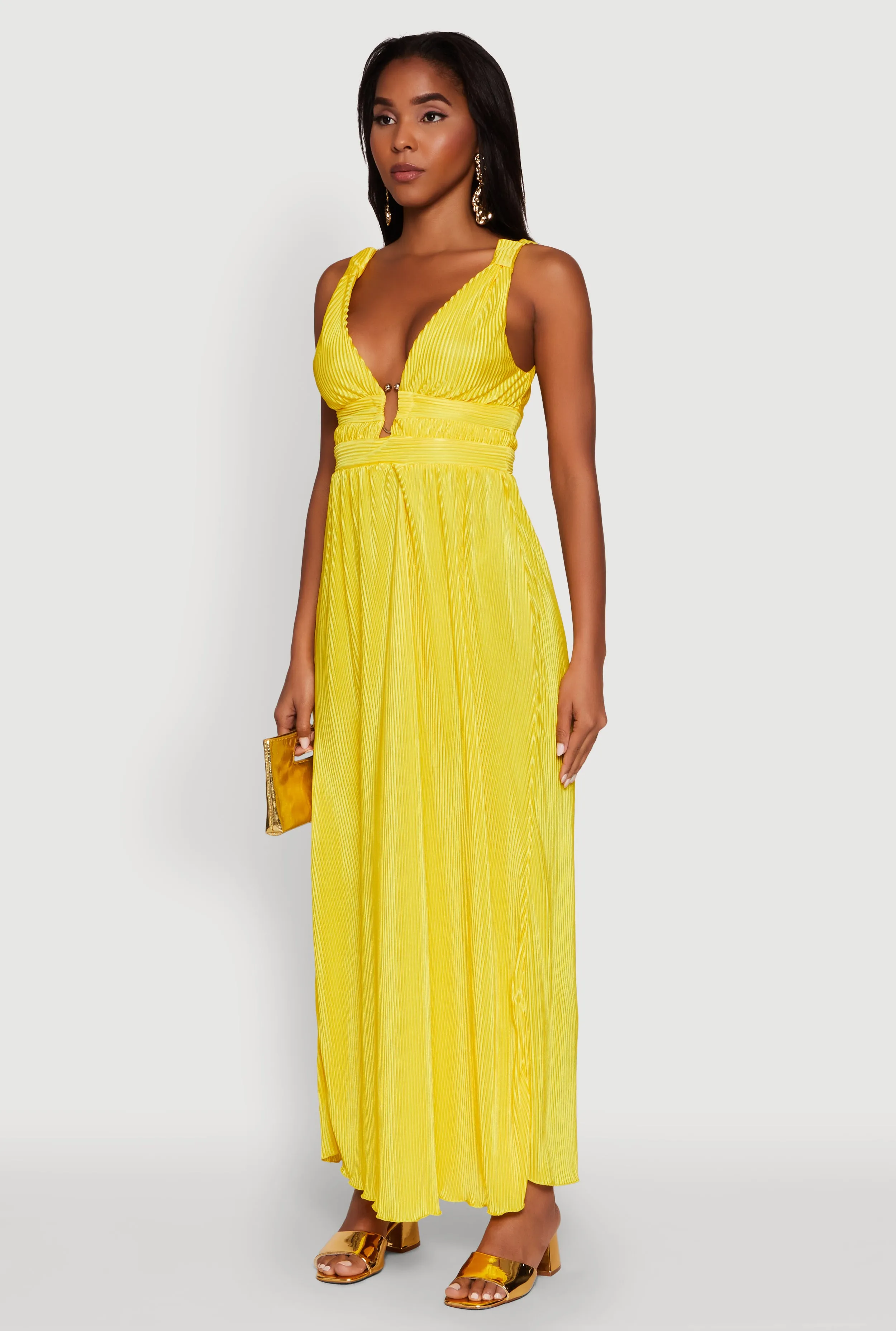 Relaxed fit formal wear Elegant Sleeveless Plisse Empire Waist Dress