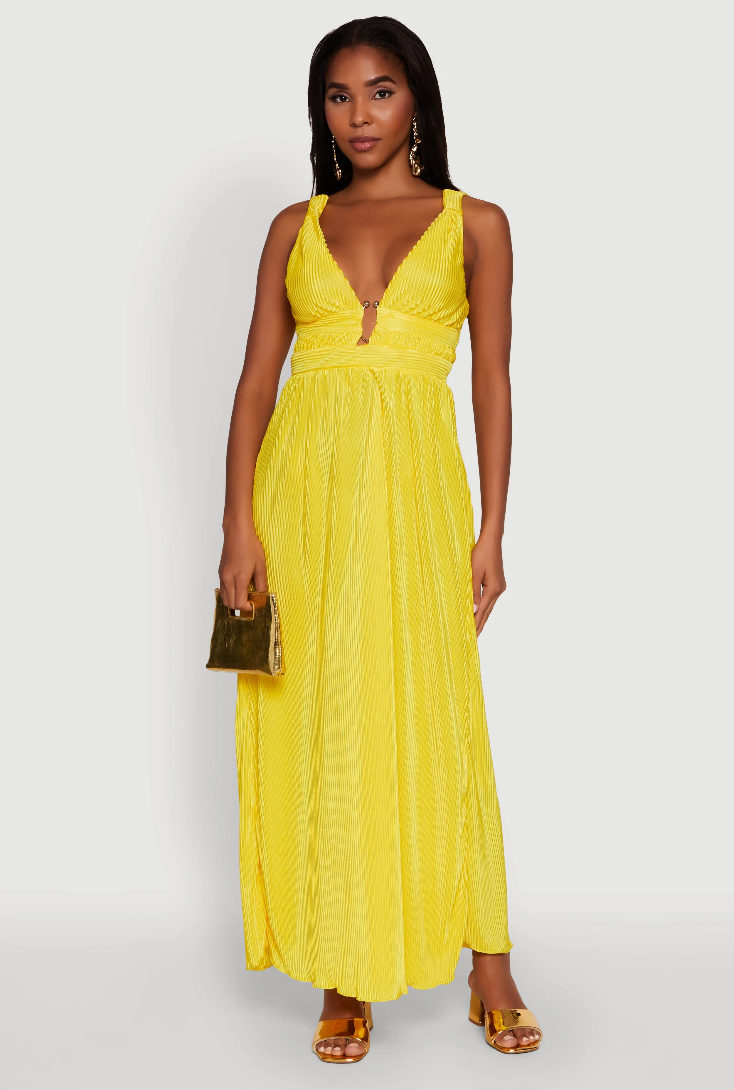 Dinner Date Story Wear Elegant Sleeveless Plisse Empire Waist Dress