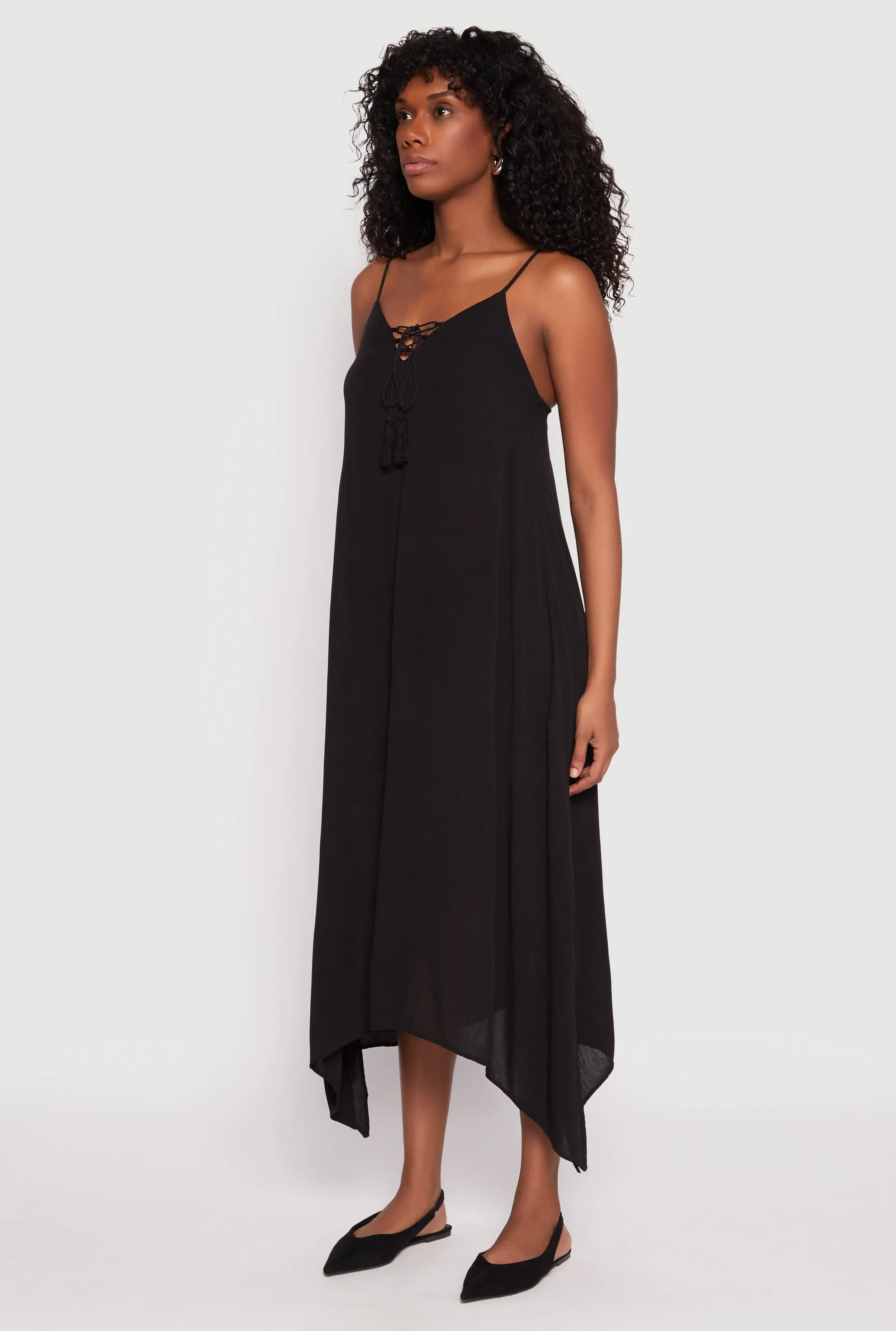 The lightweight fabric of this dress ensures comfort throughout the day without compromising style Lace Up Sharkbite Hem Maxi Dress