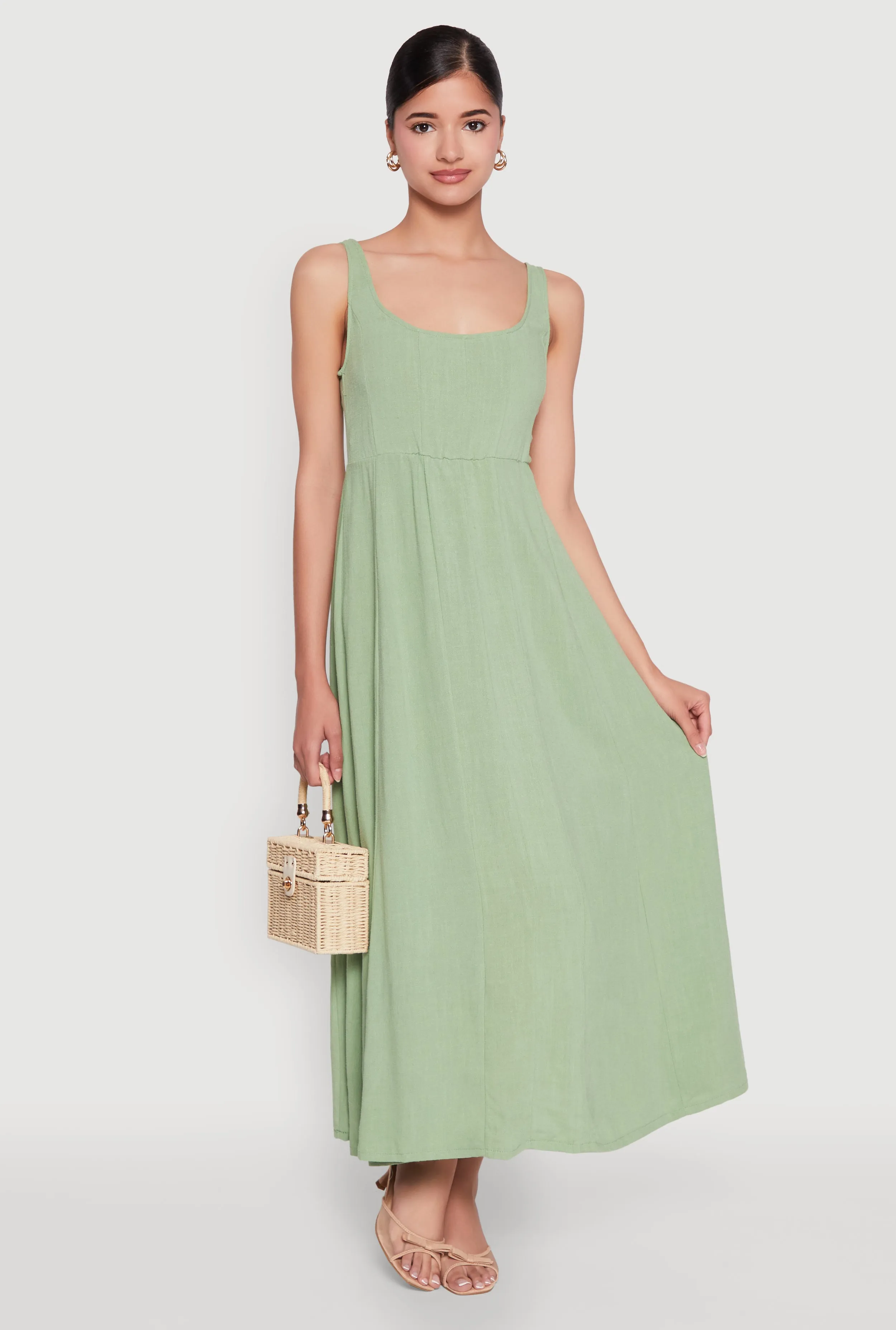 Harbor Path Coastal Chic Linen Smocked Back Tank Dress