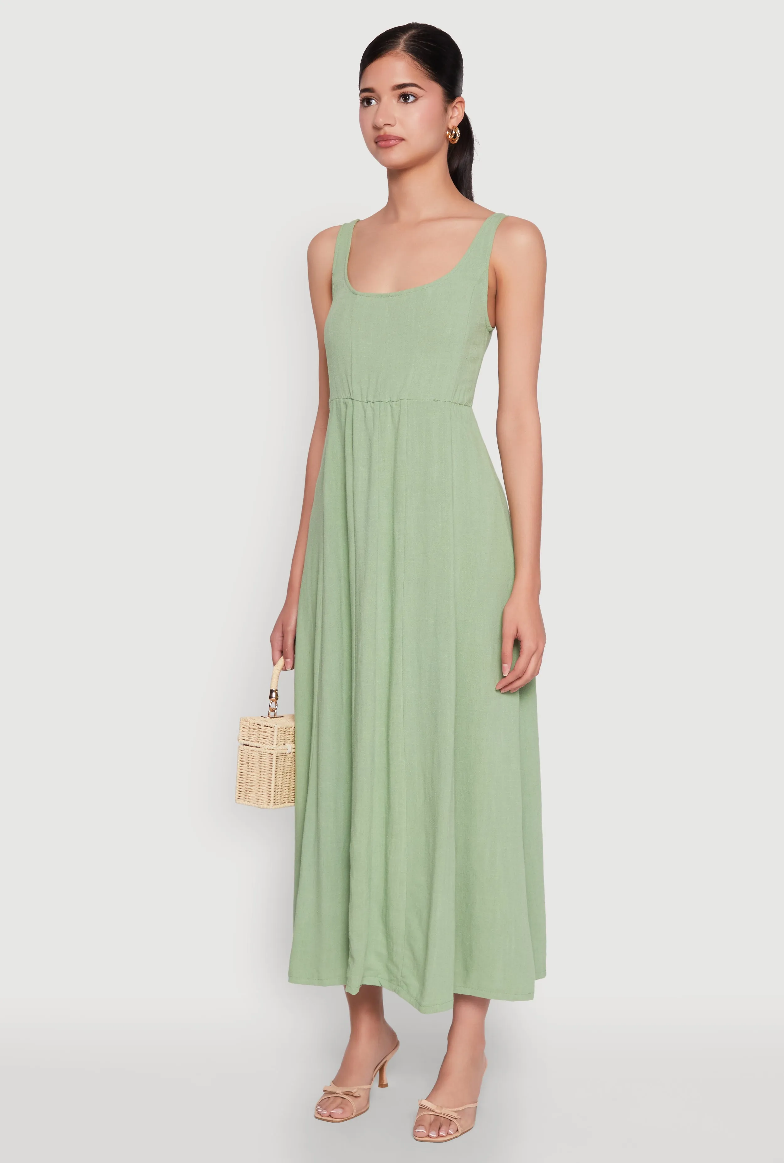 Linen Smocked Back Tank Dress Morning Mist Platinum Glow