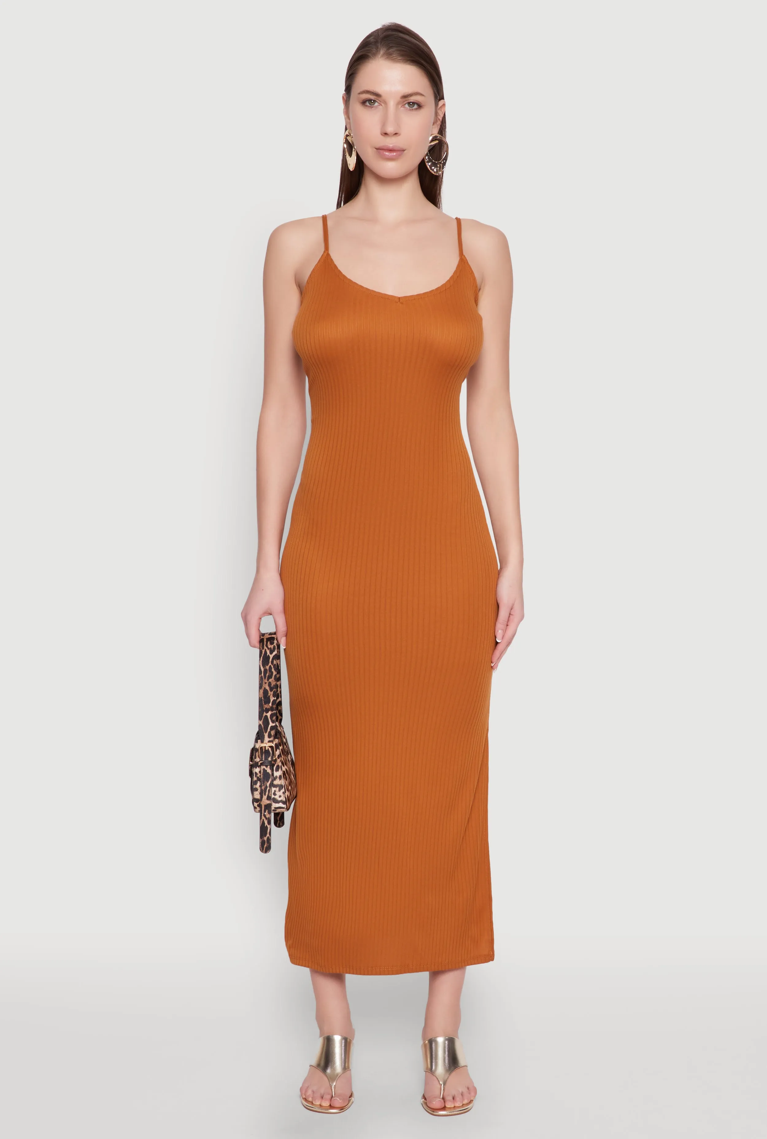 Side Slit V Neck Maxi Dress Straight Line