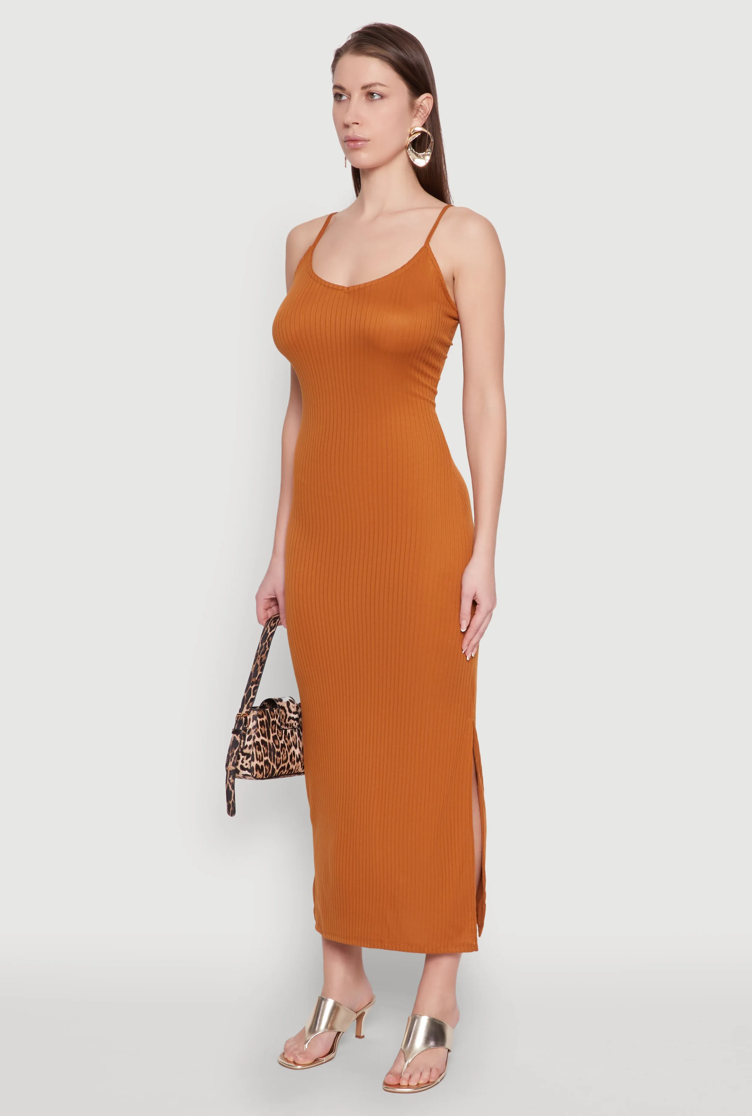 Ombre Shade Side Slit V Neck Maxi Dress