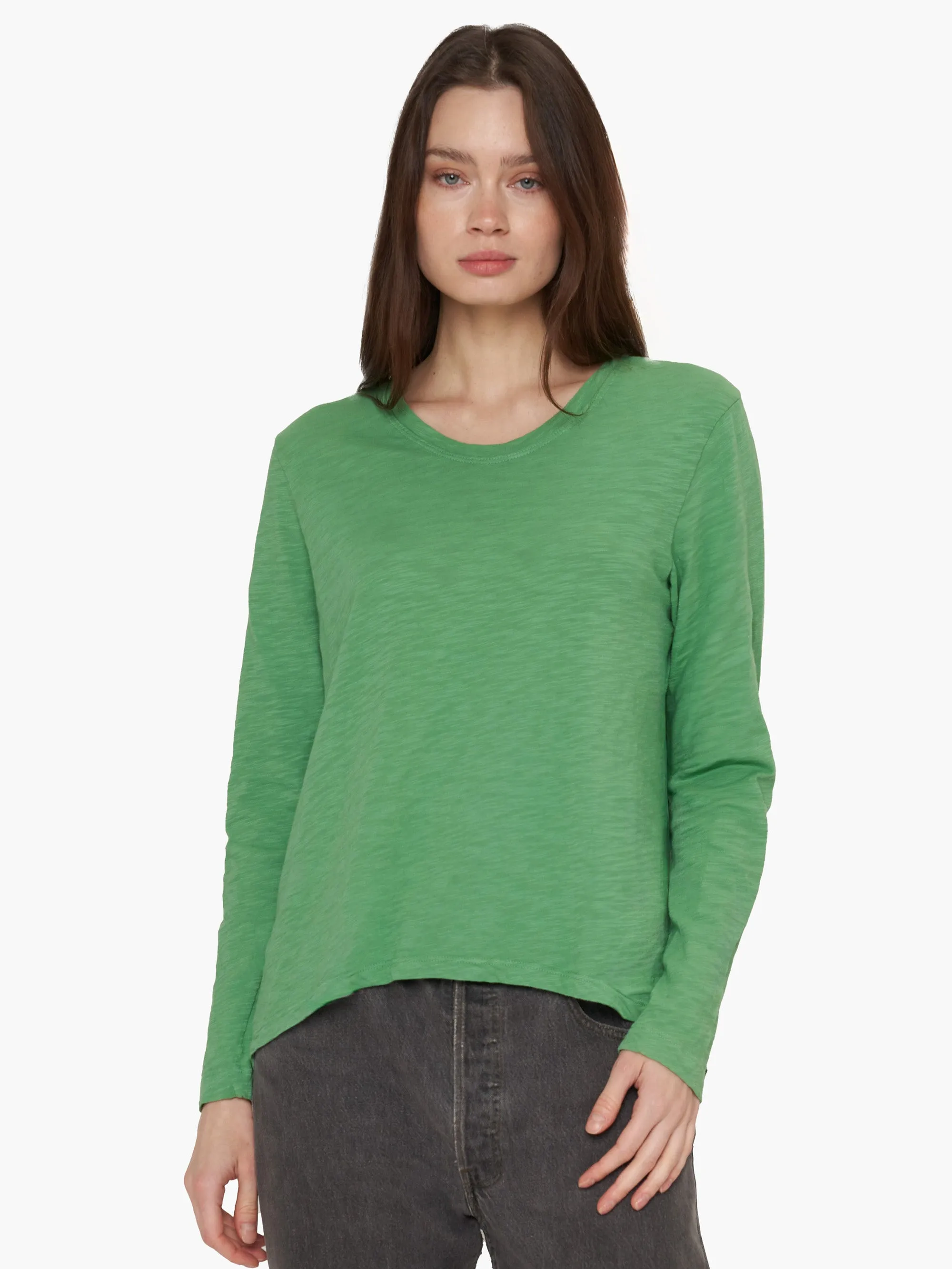 Shrunken Boyfriend Long Sleeve Slub Mix Beach Fit Silver Glow