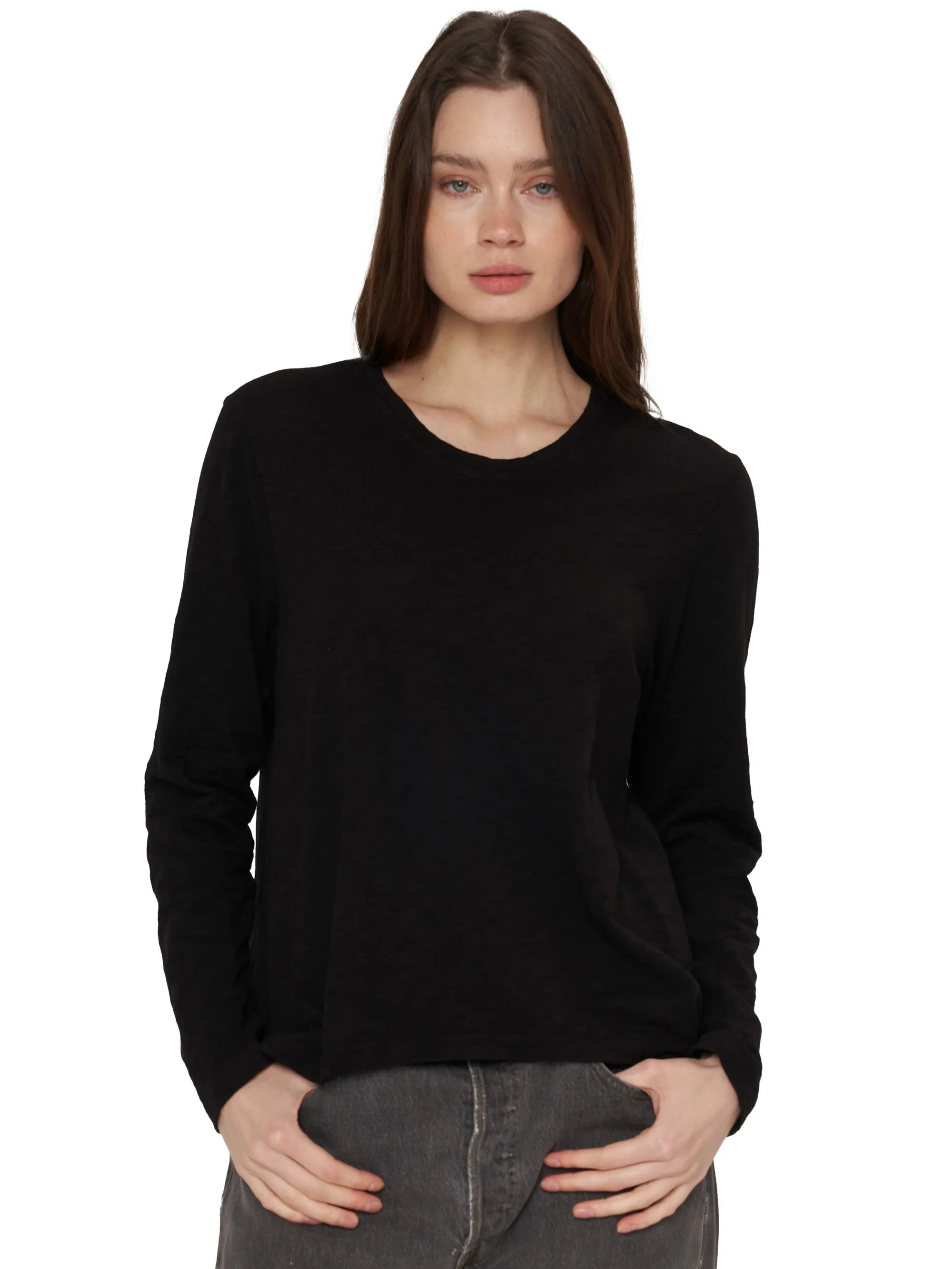 Shrunken Boyfriend Long Sleeve Slub Mix Sky Mood