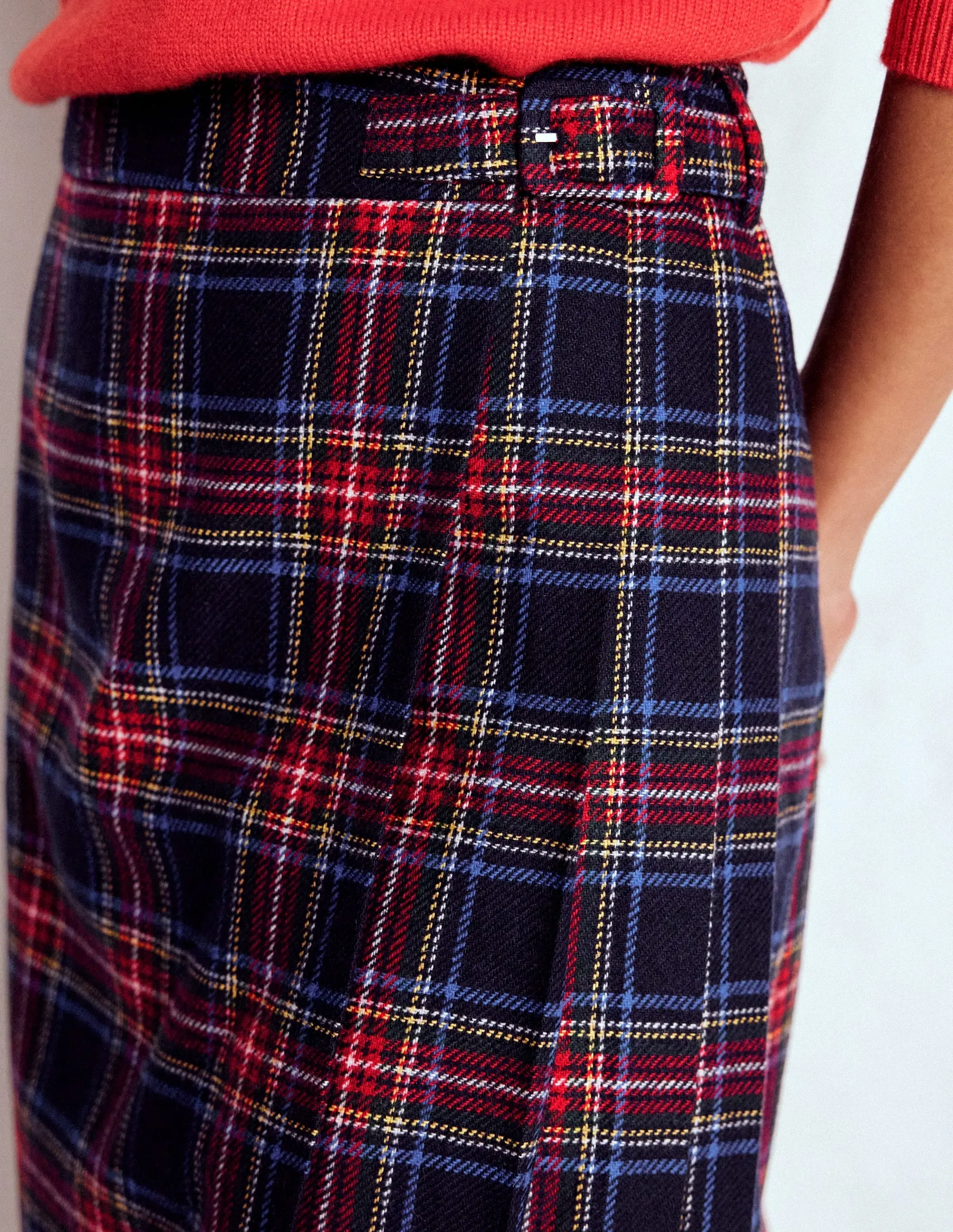 Back Slit Helen Wool Kilt Skirt-Navy, Green and Red Check