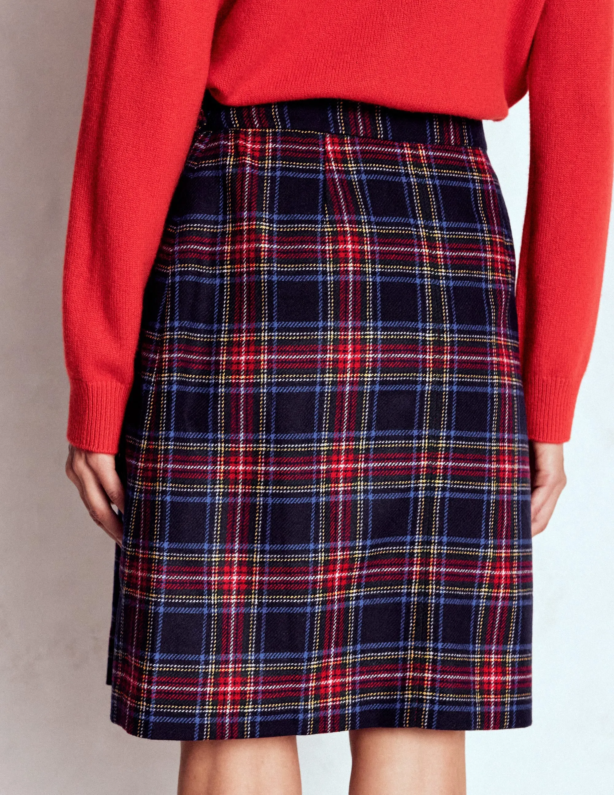 Layered Structure Helen Wool Kilt Skirt-Navy, Green and Red Check
