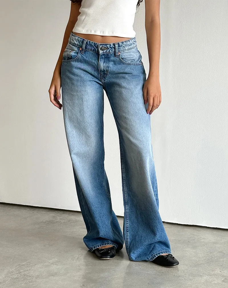 Roomy Extra Wide Low Rise Jeans in Marine Blue Wash smooth zipper Creative Glow