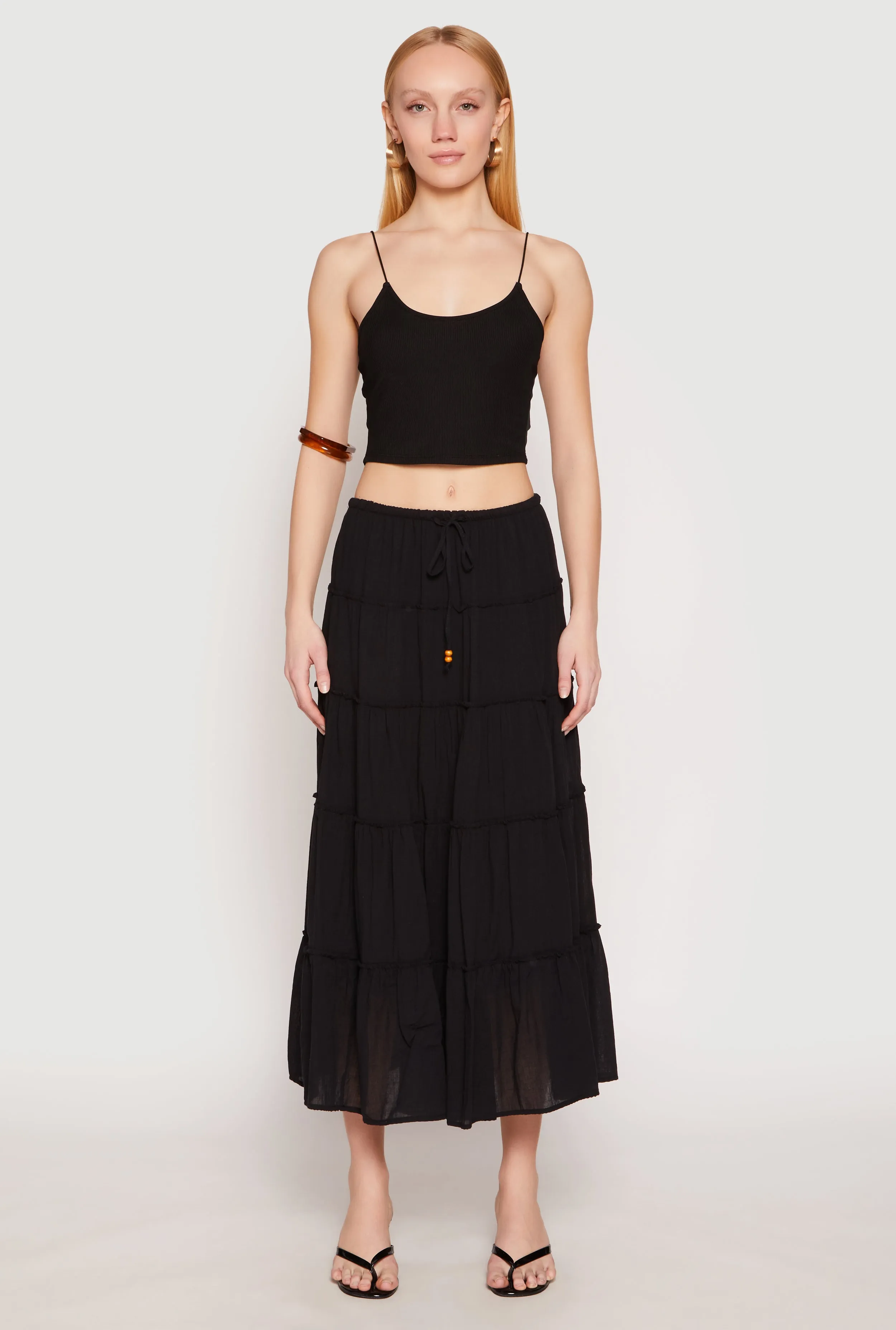 Elastic hemline Relaxed Vibe Almost Famous Tiered Skirt