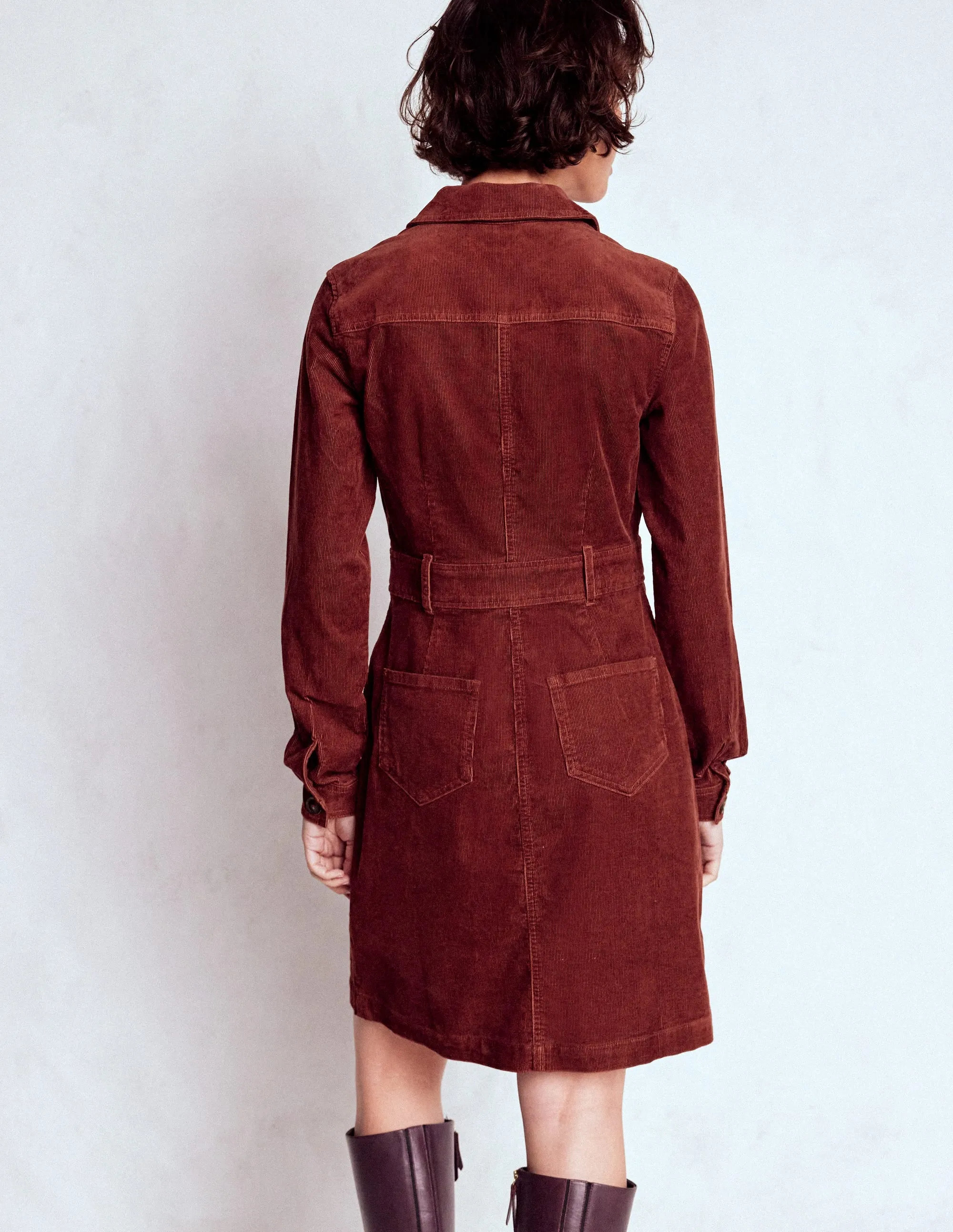 Slit Thigh Modification Amanda Cord Short Dress-Chestnut