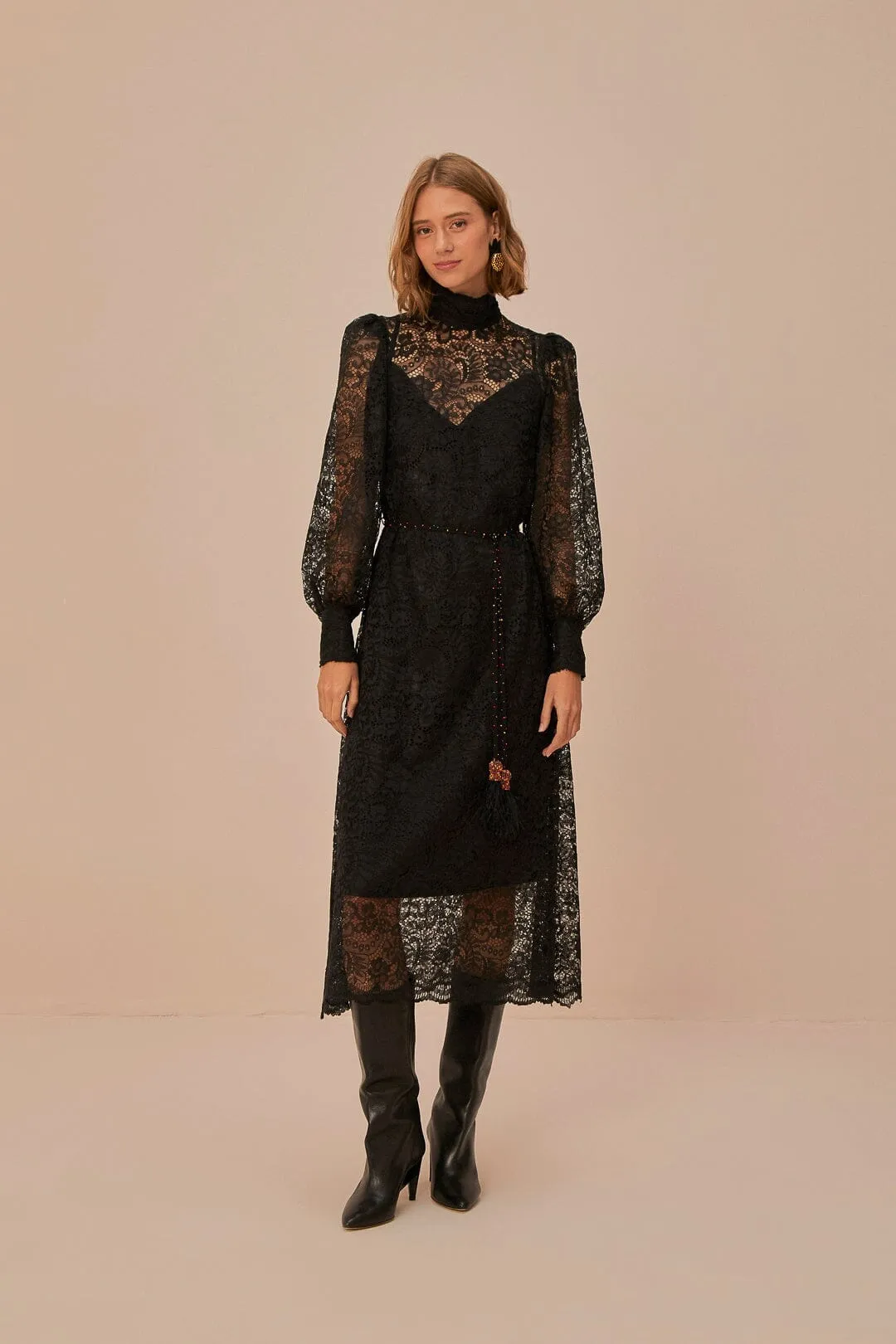 Lace Black Midi Dress Elegant Attire Modern Comfort