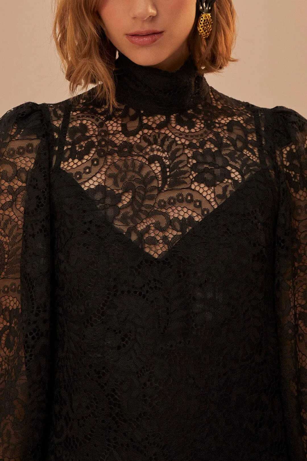 Lace Black Midi Dress Rose Garden
