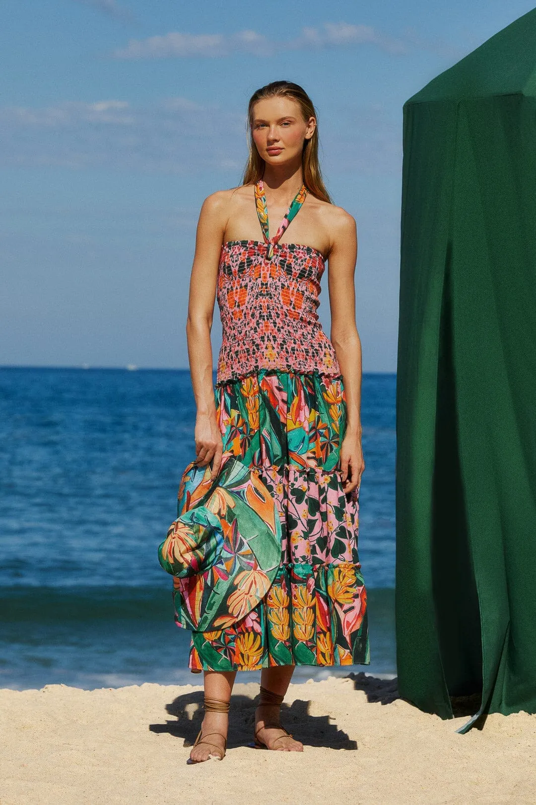 bike lane Mixed Heart Ivy Scarf Sleeveless Midi Dress