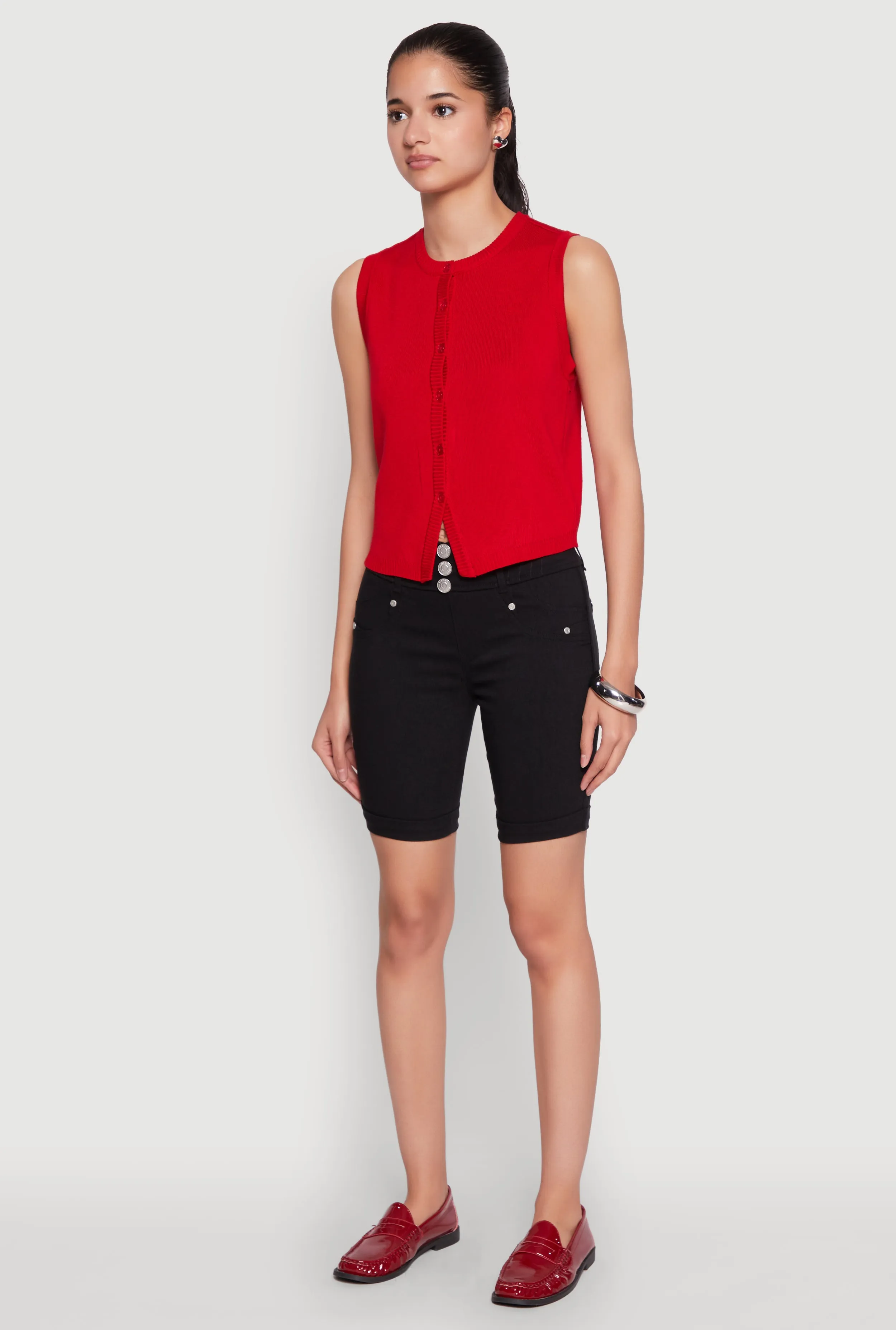 Anti Odor Technology Walk Easy Hyper Stretch Faux Button Bermuda Shorts