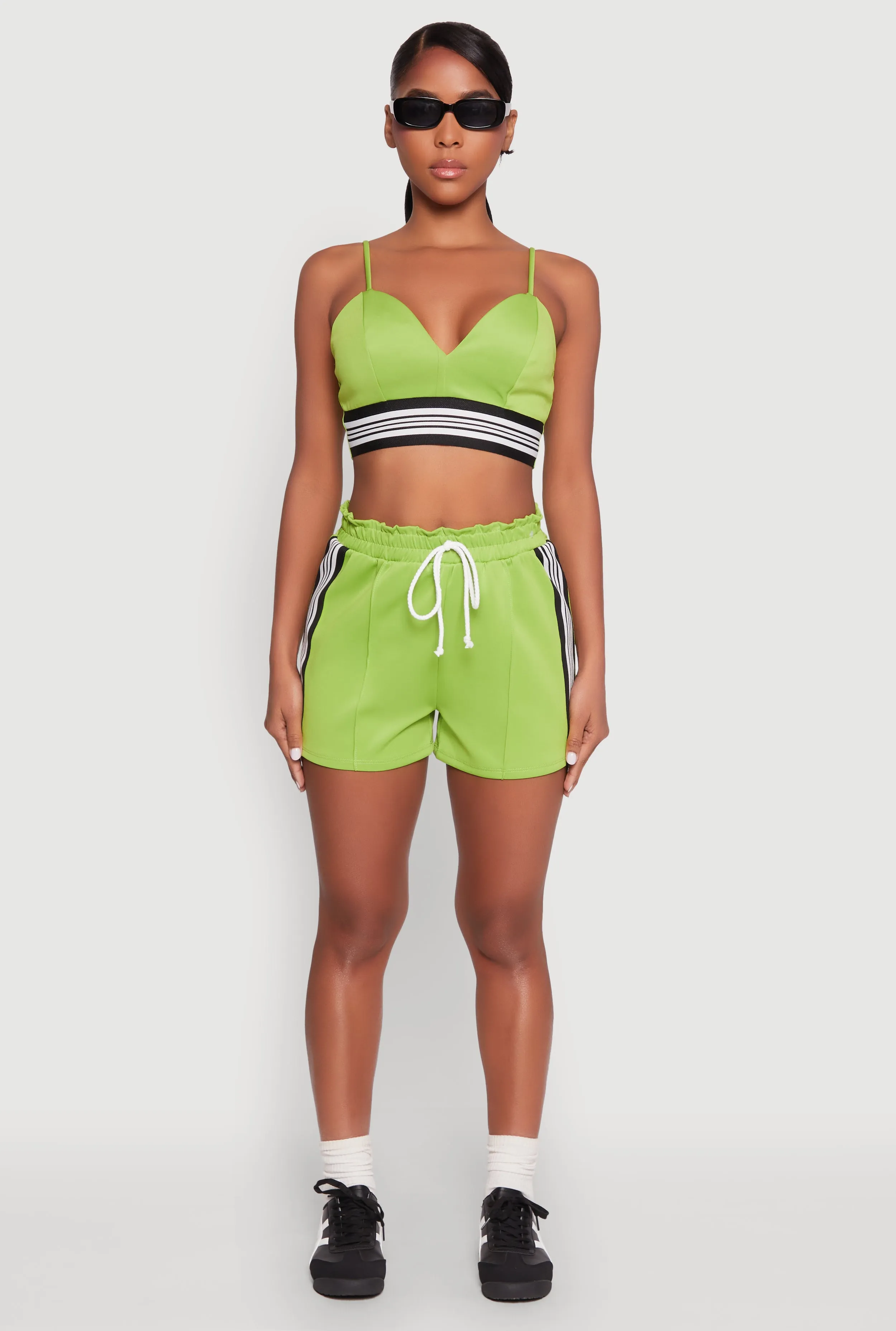 Contrast Side Stripe Paper Bag Waist Short Cool Fit
