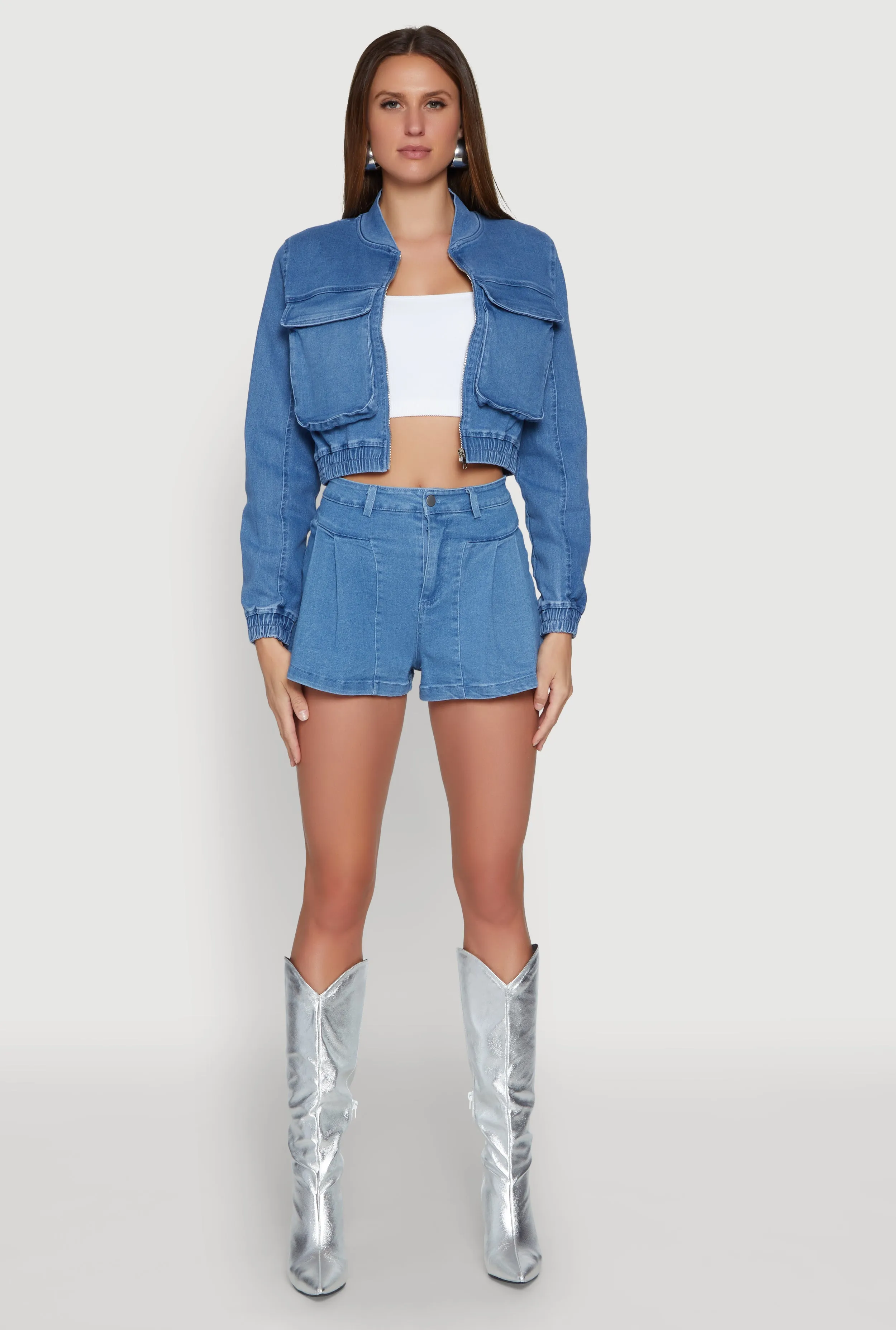 Stretchable Waistband Haute Monde Denim Pleated Shorts