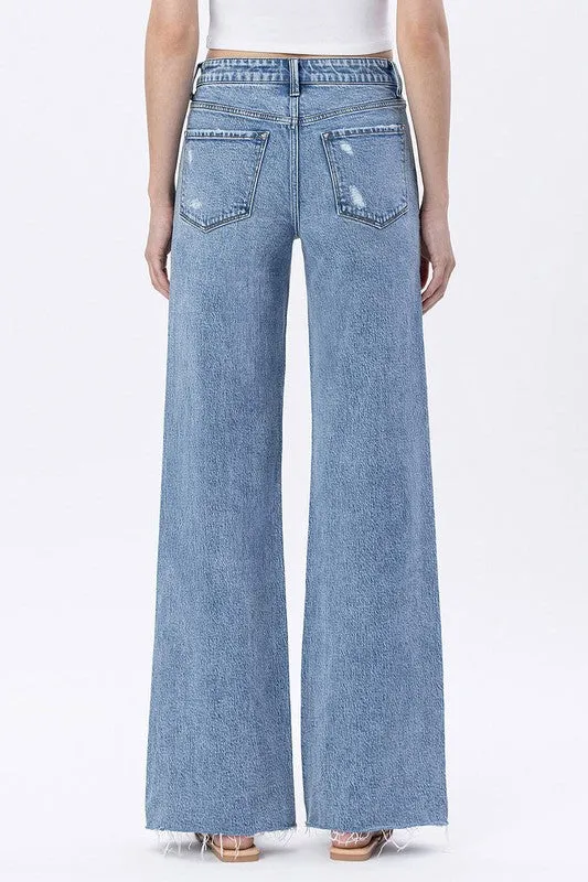 Push Edge Flex Fit Flying Monkey High Rise Raw Hem Wide Leg Jean