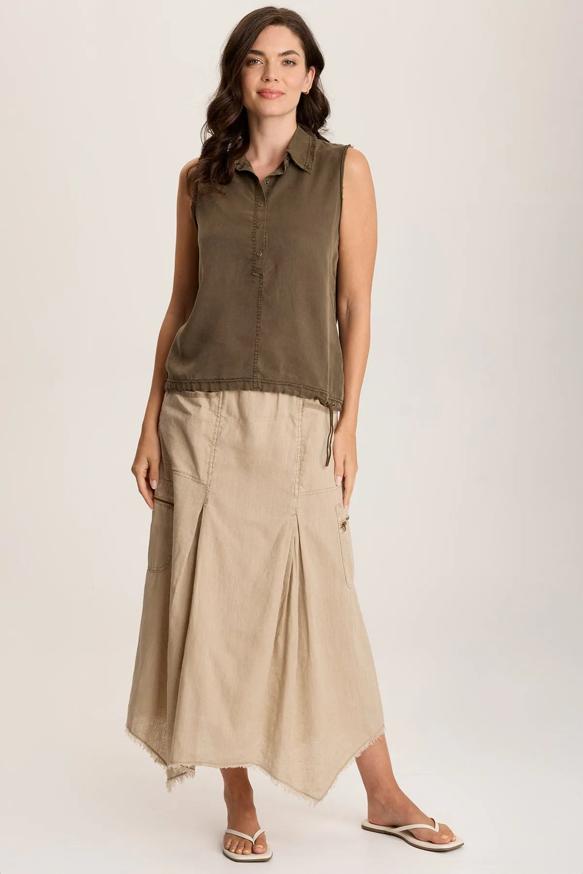 Holiday Glow Trans Glow Rein Sleeveless Polo with Snap Front & Cinched Hem