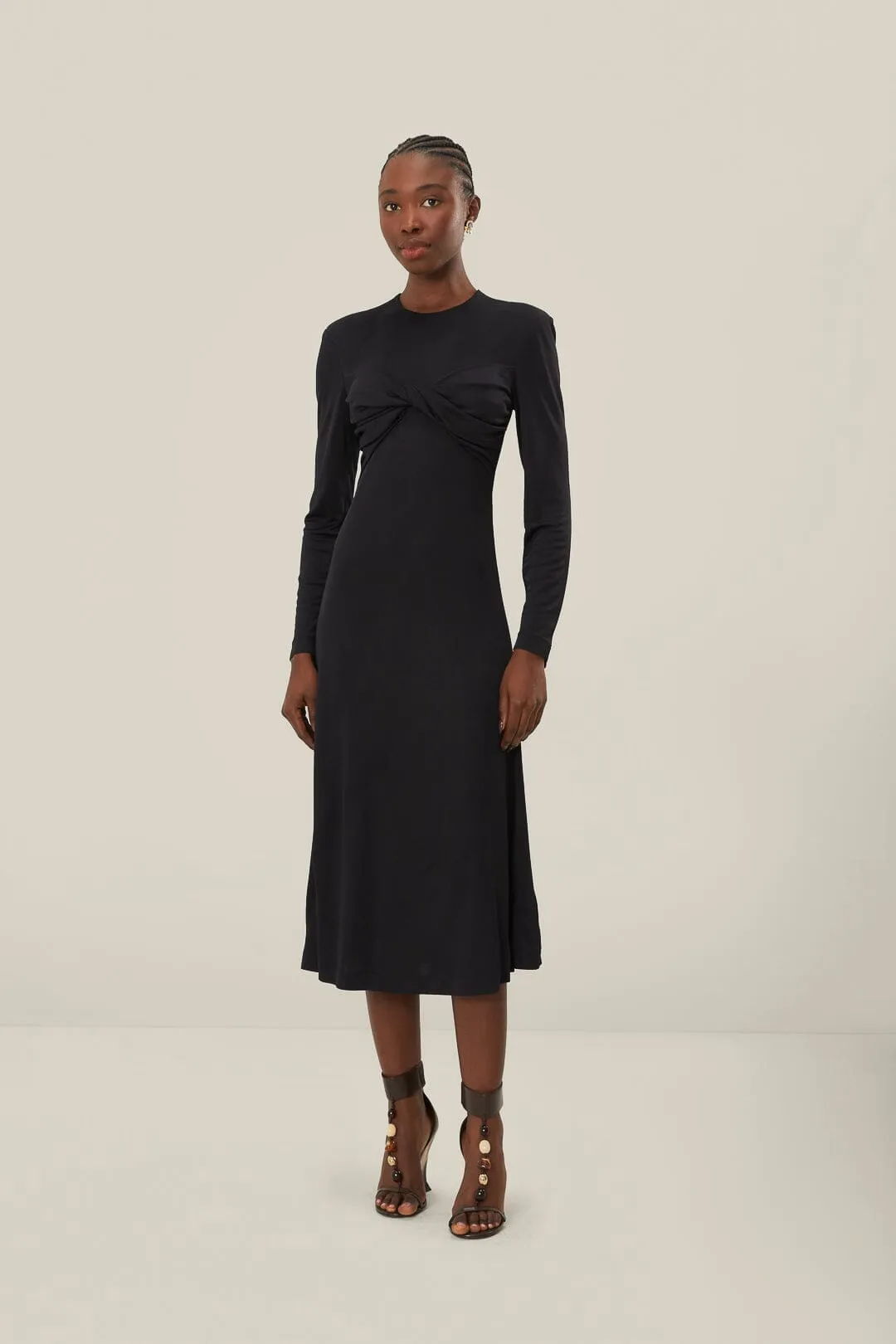 Black Twisted Cup Midi Dress Sequin Glow Desk To Dinner