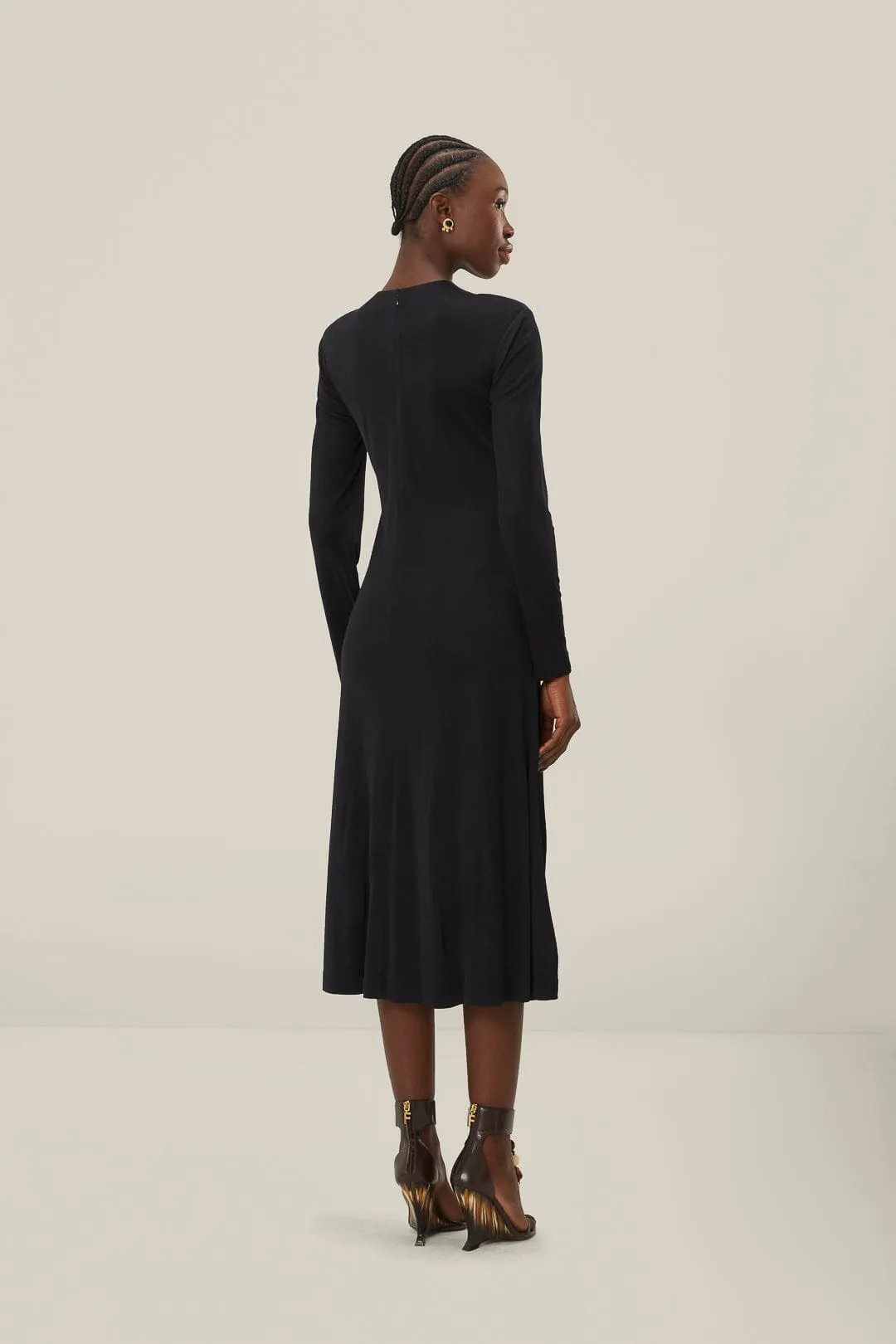 All Day Chic Ease Black Twisted Cup Midi Dress