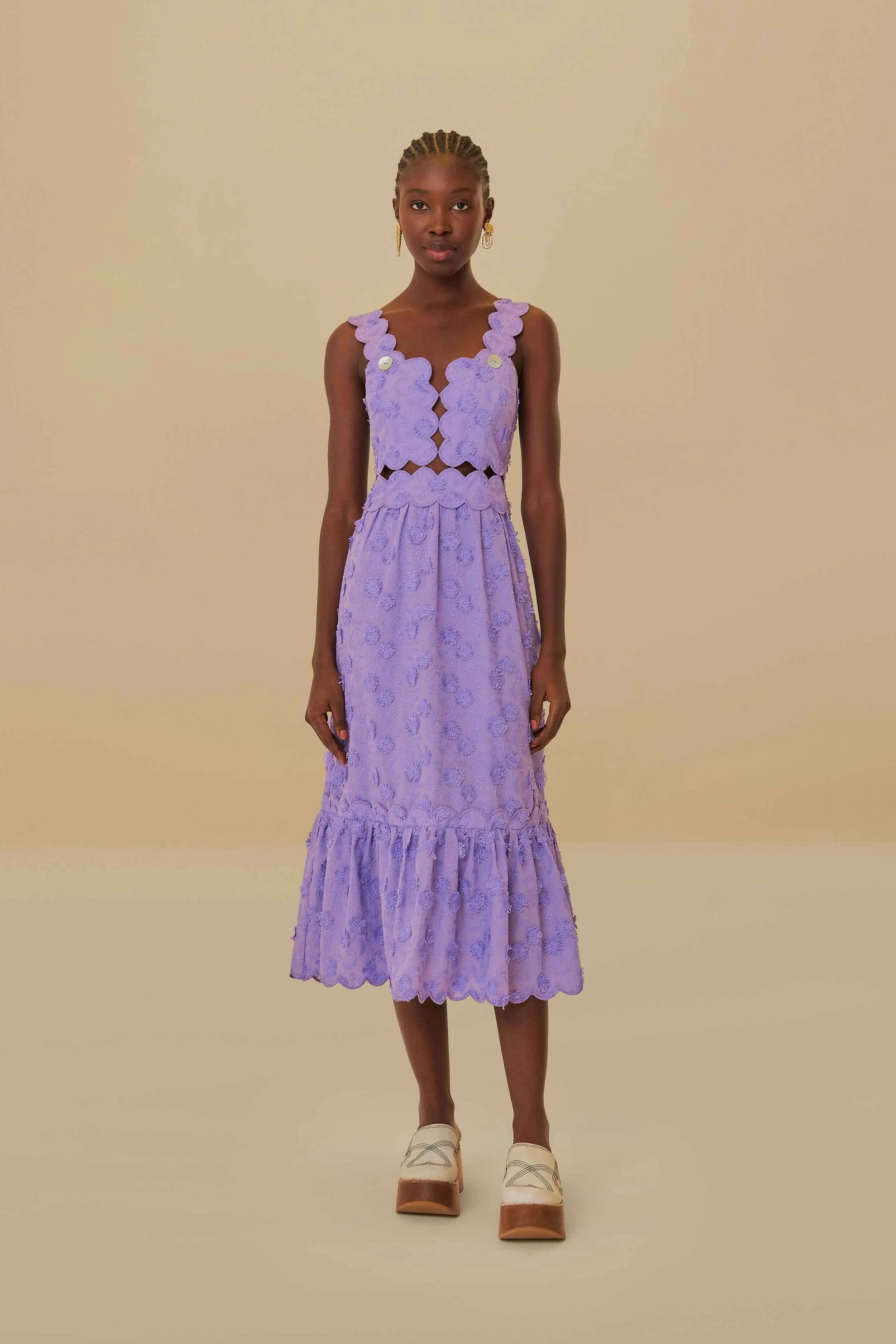 Relaxed Appearance Cozy Elegance Lilac 3D Flower Sleeveless Midi Dress
