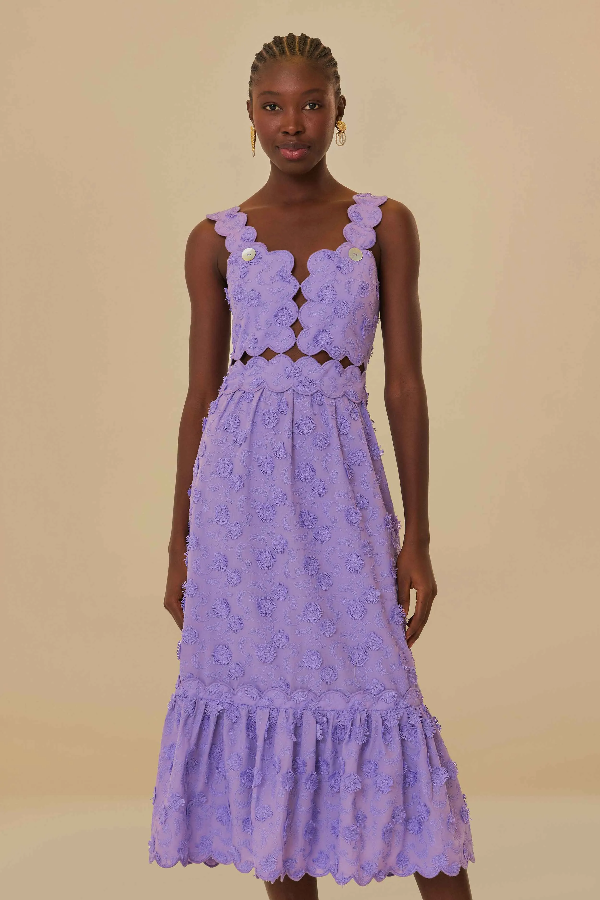 Lilac 3D Flower Sleeveless Midi Dress Low Effort