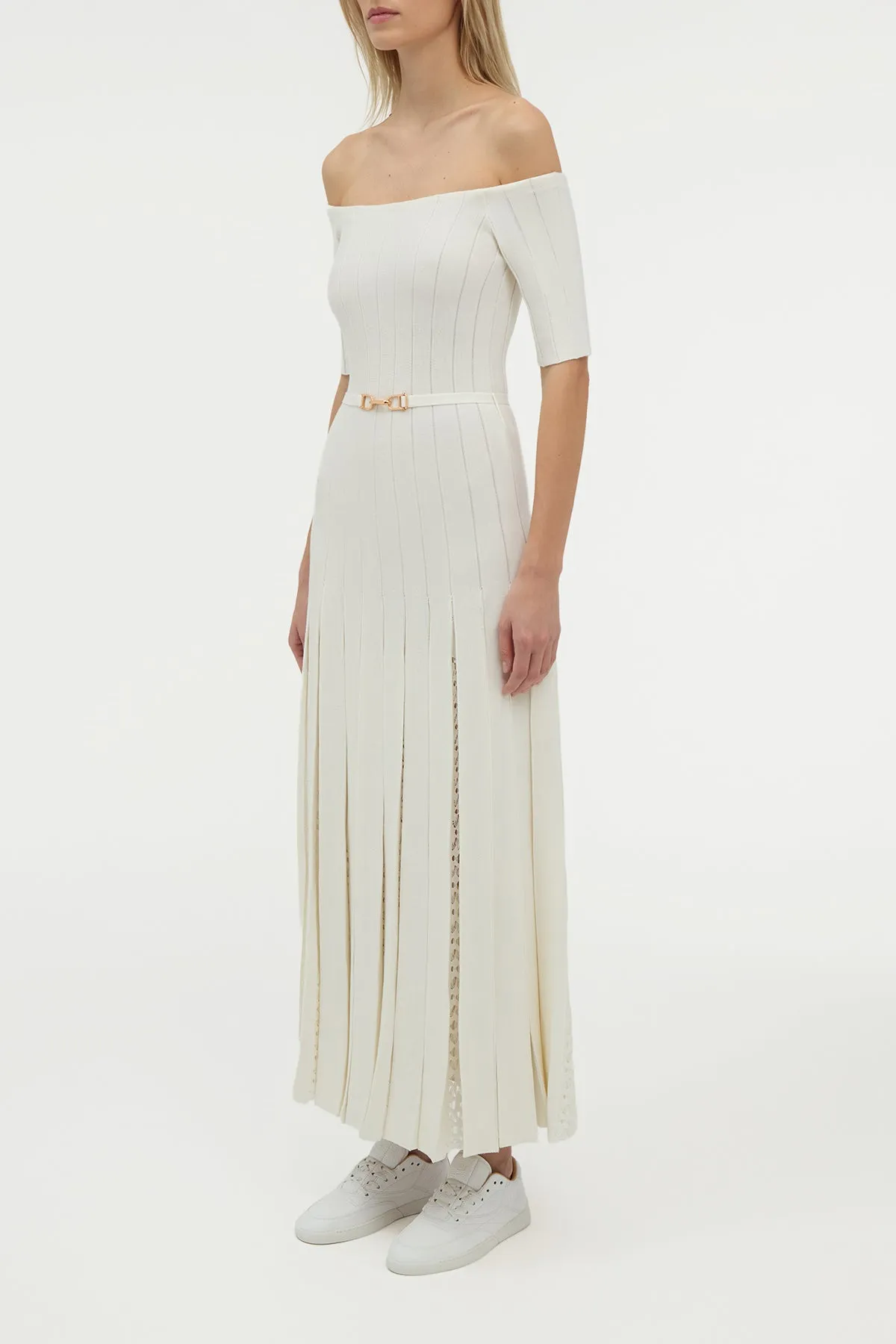 NonSlipTrims Kurt Knit Pleated Maxi Dress in Ivory Merino Wool