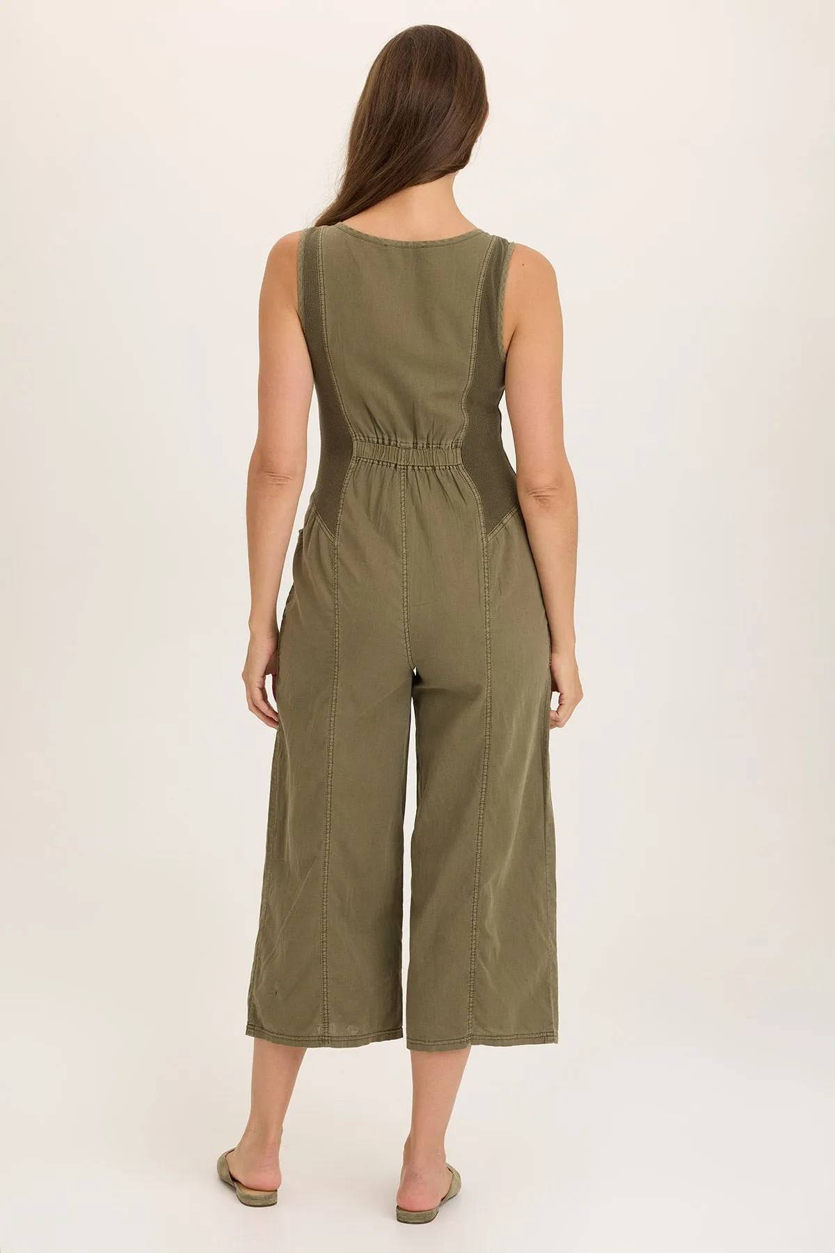Recycled Polyester Model Edge Linen Macgowan Wide Leg Cargo Jumpsuit