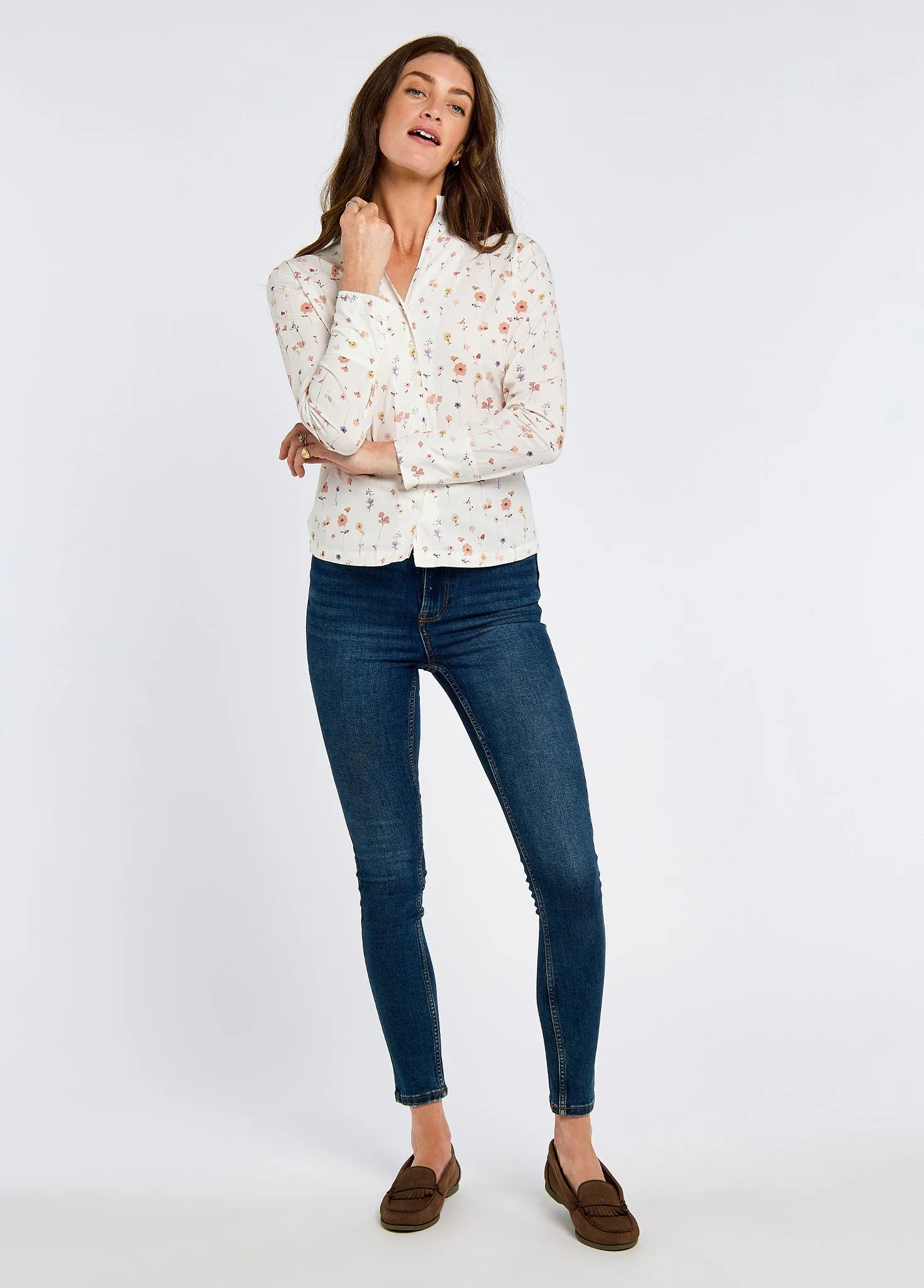 Island Vibe Sharp Cut Fuchsia Women's printed long-sleeve shirt - white