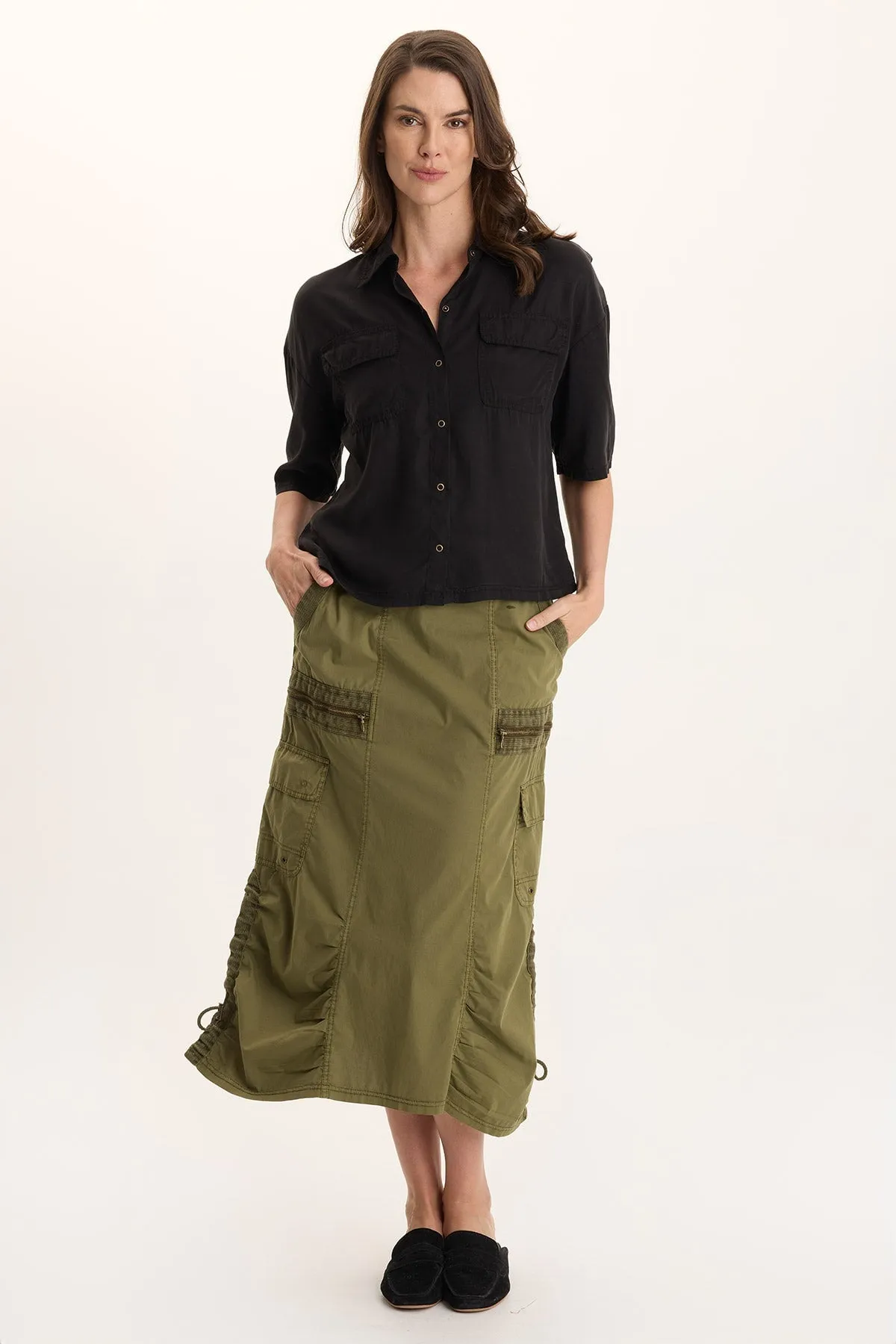 Ventilated Back Panels Meta Mood Tage Soft Twill Snap-Up Top