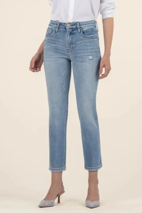Leader Core Breathable Lamination KUT Rachael High Rise Distressed Mom Jeans