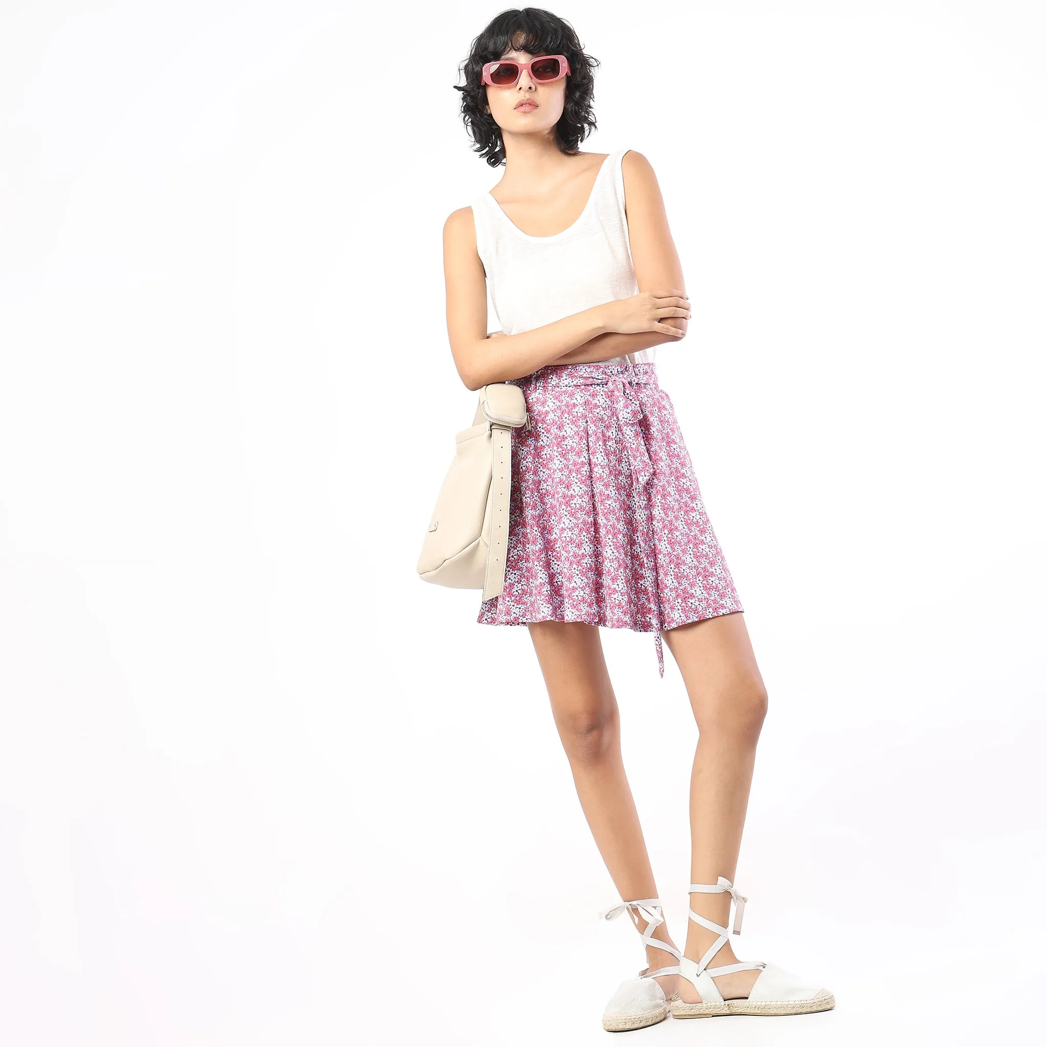 Flare Fit Printed High Rise Skirt AntiPillingFabric