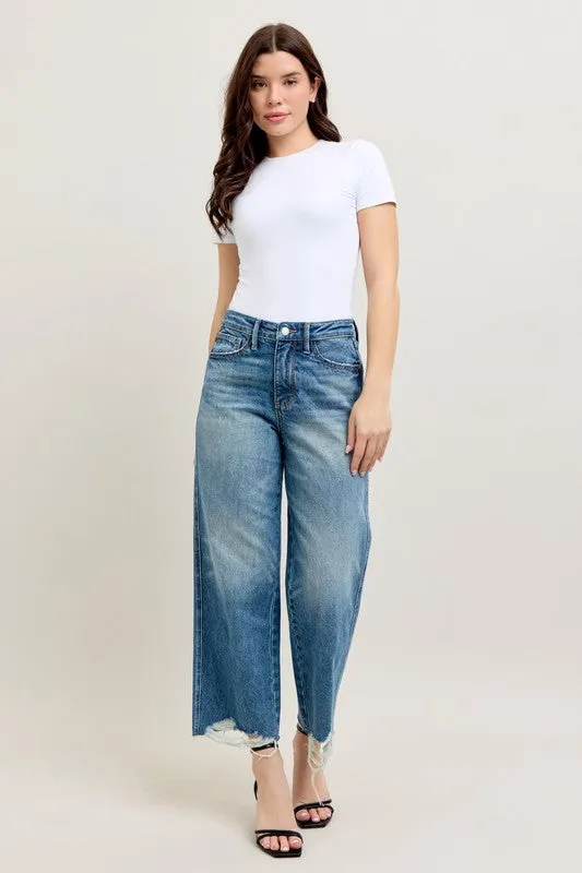 SplitHemDesign Chill Fit Judy Blue Destroy Hem Wide Leg Jeans