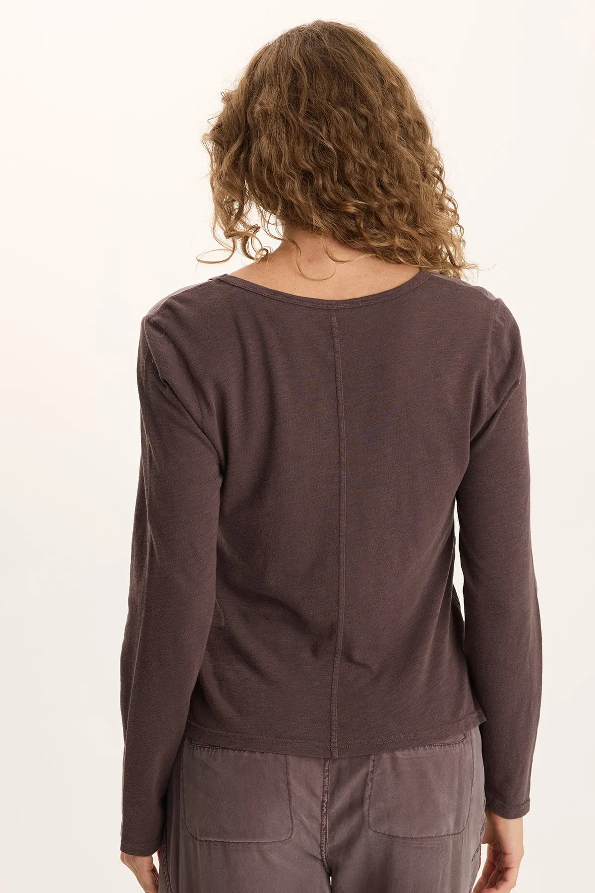 Ketti Long Sleeve Twill/Jersey Ruched V-Neck Calm Ease RipstopFabric